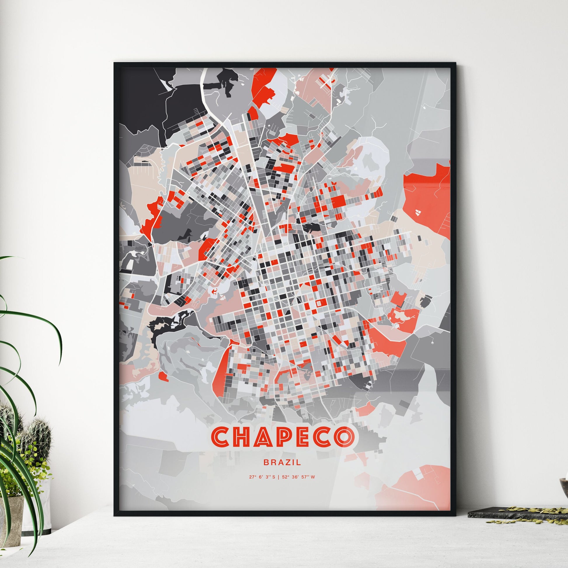 Colorful CHAPECO BRAZIL Fine Art Map Modern