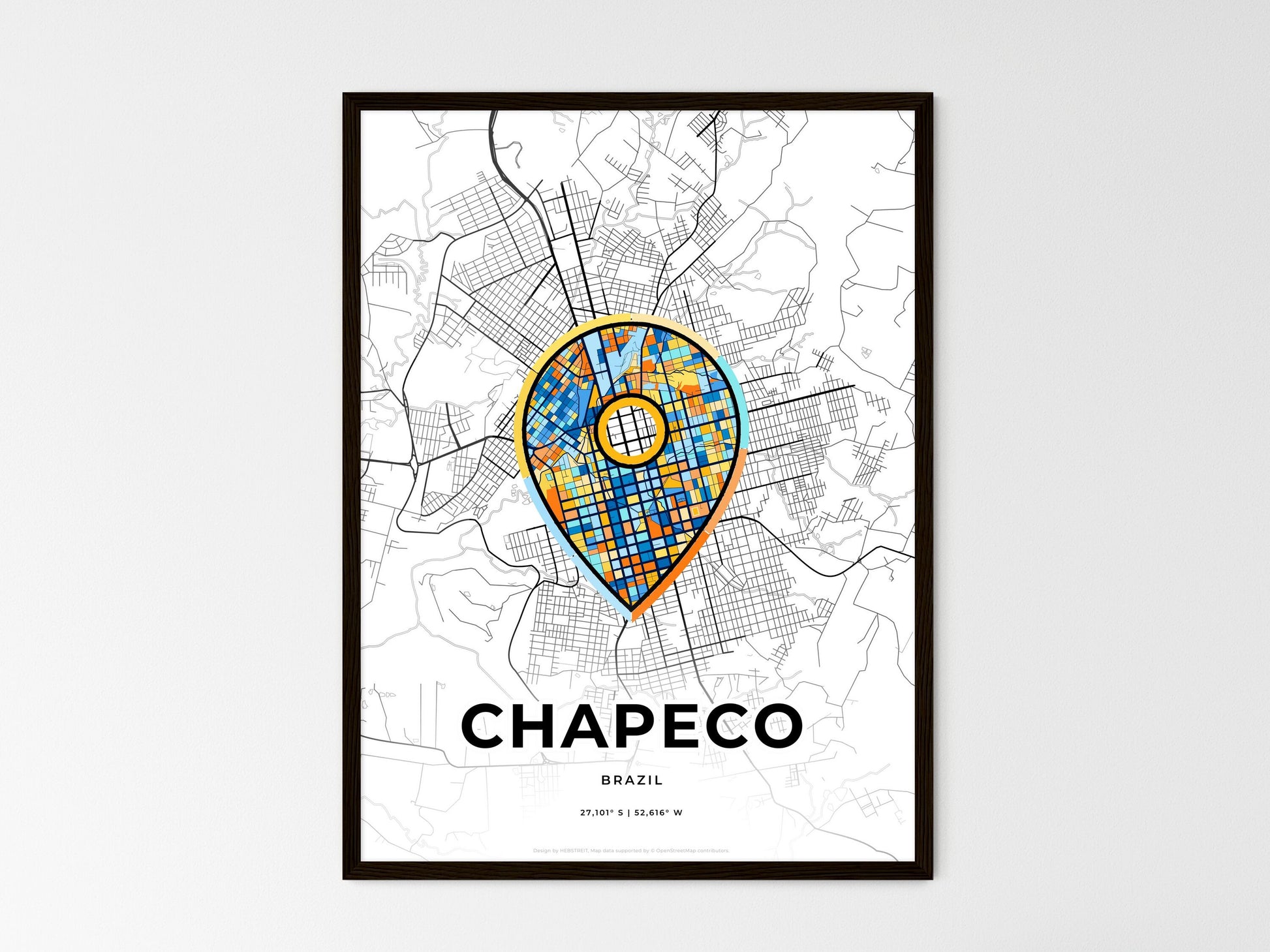 CHAPECO BRAZIL minimal art map with a colorful icon. Where it all began, Couple map gift. Style 1
