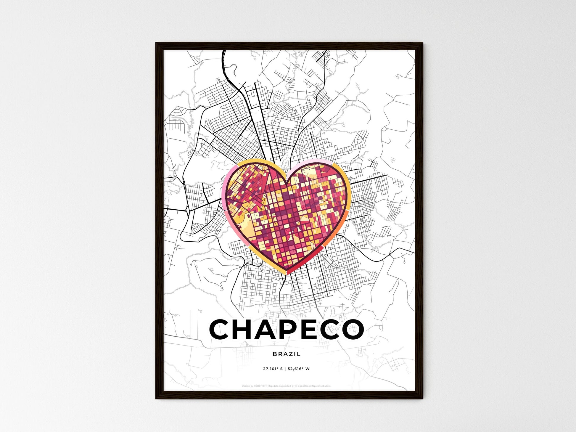 CHAPECO BRAZIL minimal art map with a colorful icon. Where it all began, Couple map gift. Style 2