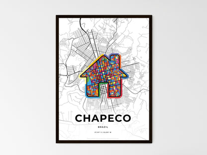 CHAPECO BRAZIL minimal art map with a colorful icon. Where it all began, Couple map gift. Style 3