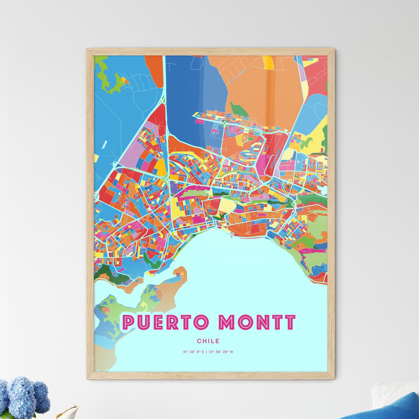 Colorful PUERTO MONTT CHILE Fine Art Map Crazy Colors