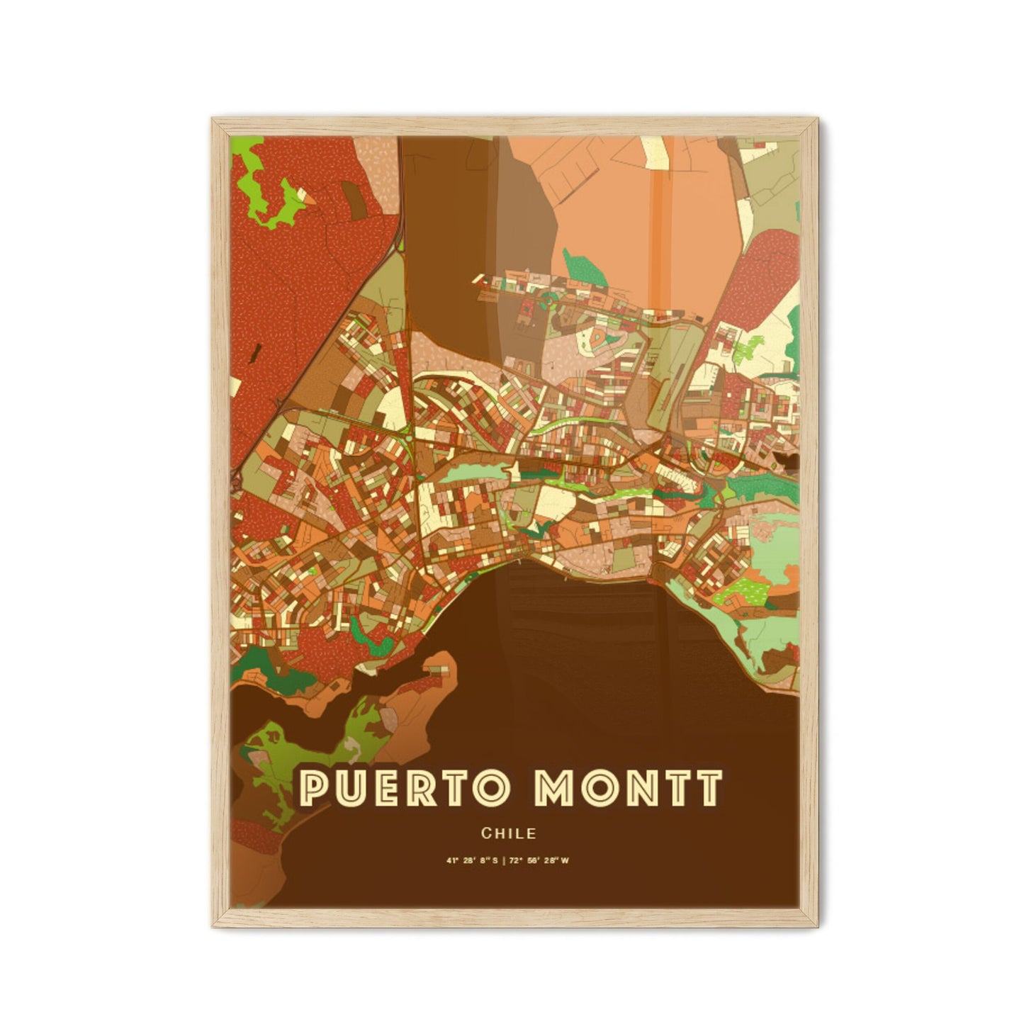 Colorful PUERTO MONTT CHILE Fine Art Map Farmhouse