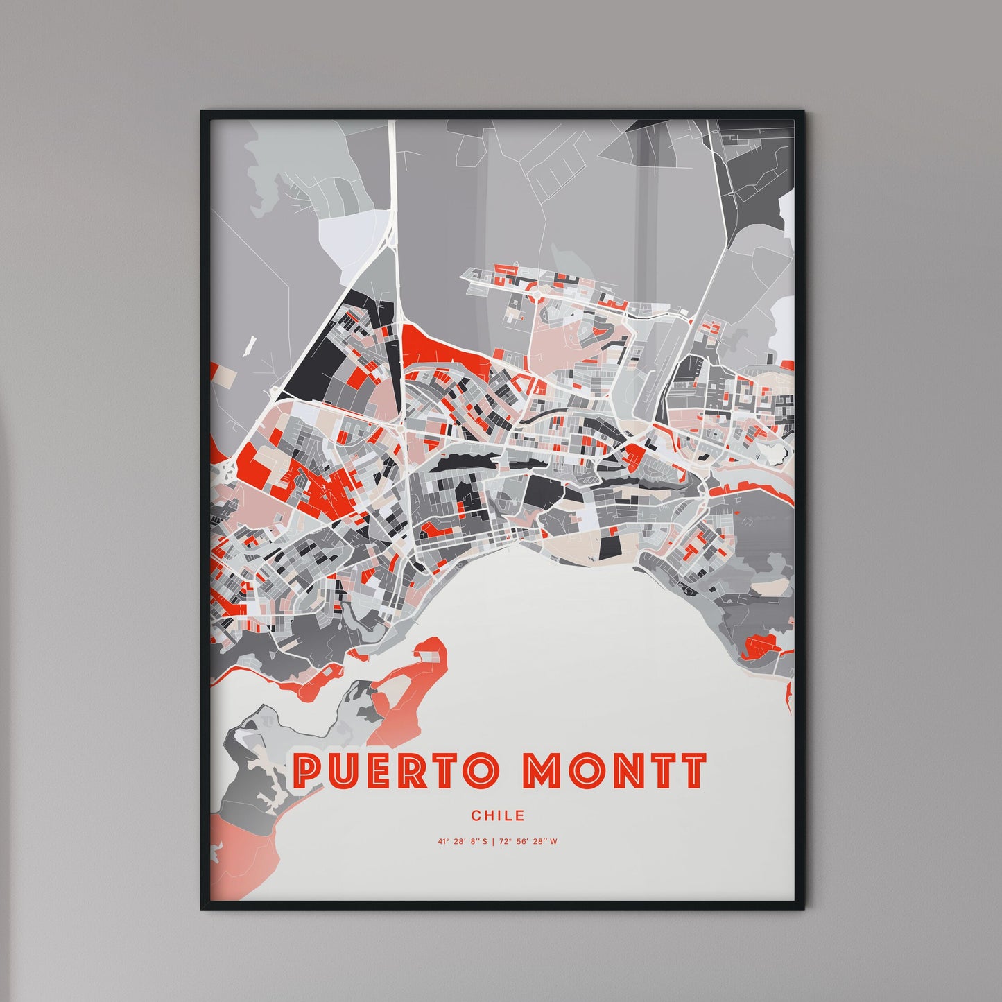 Colorful PUERTO MONTT CHILE Fine Art Map Modern