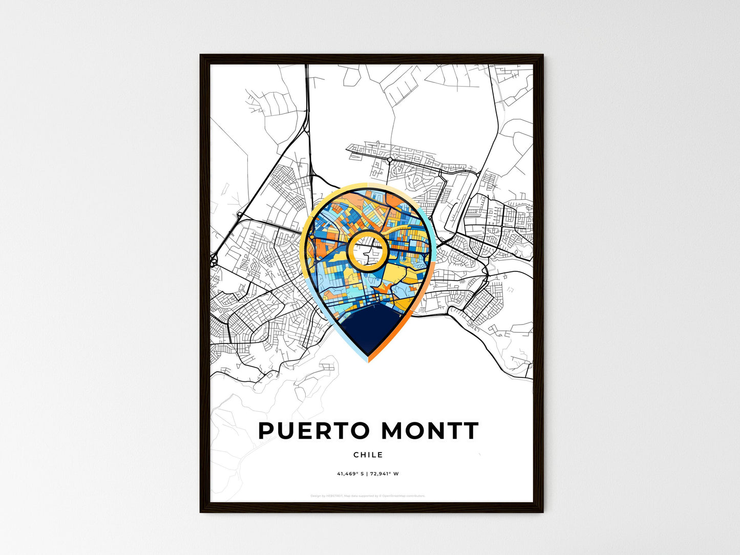 Puerto Montt Chile wedding art map with pointer icon