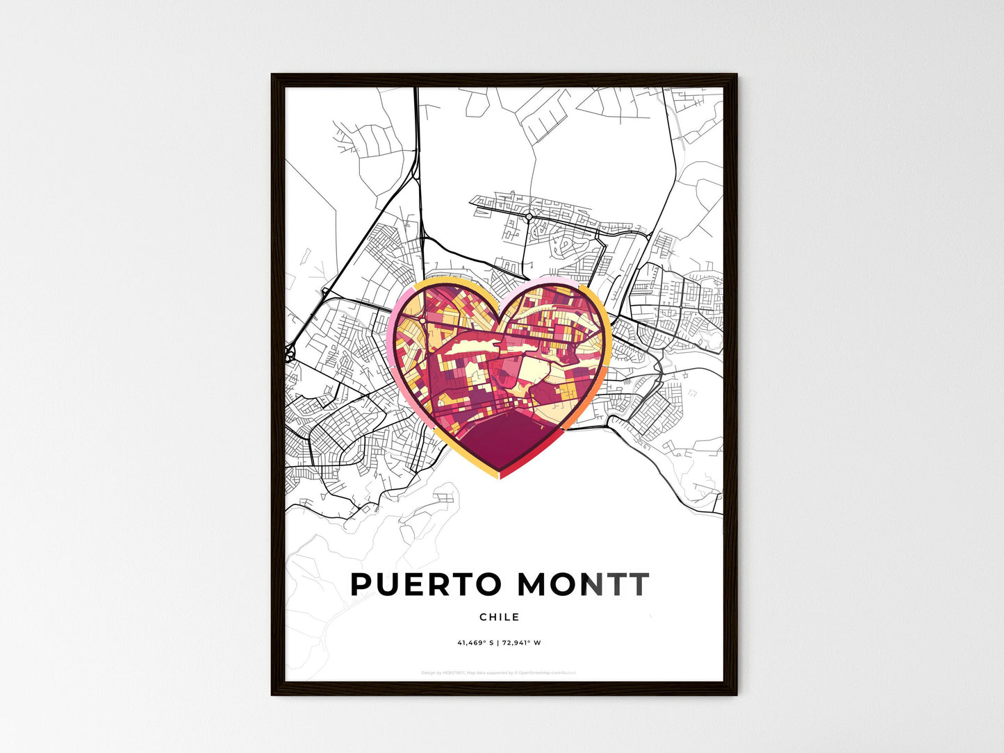 Puerto Montt Chile wedding art map with heart icon
