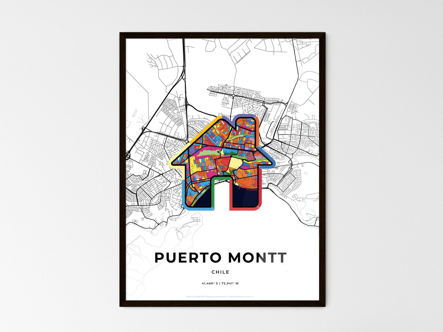 Puerto Montt Chile wedding art map with home icon