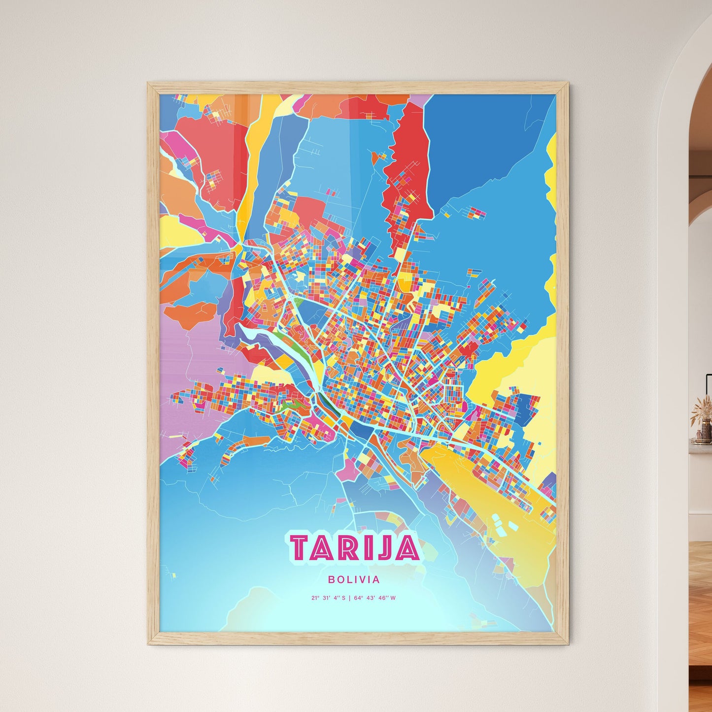 Colorful TARIJA BOLIVIA Fine Art Map Crazy Colors