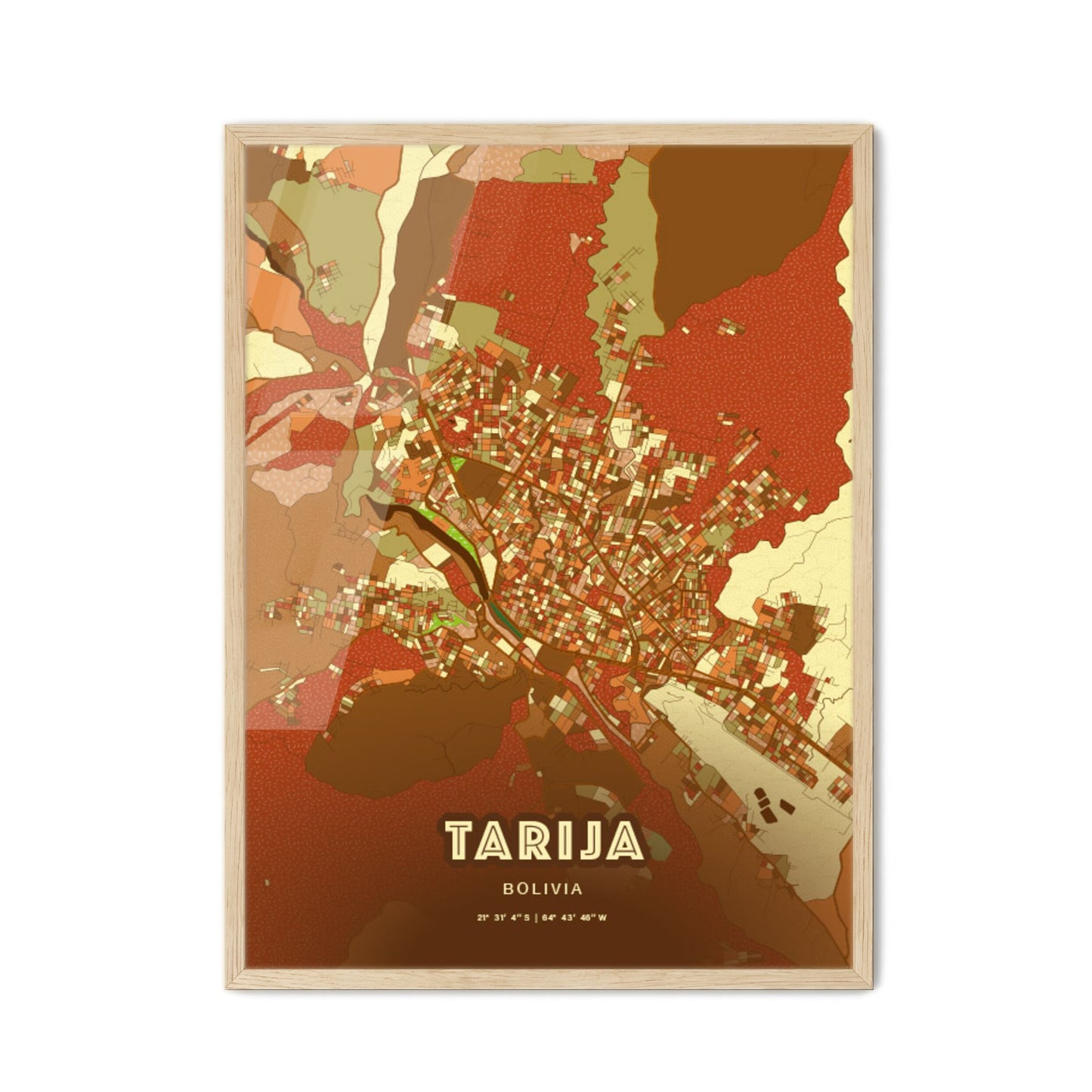 Colorful TARIJA BOLIVIA Fine Art Map Farmhouse