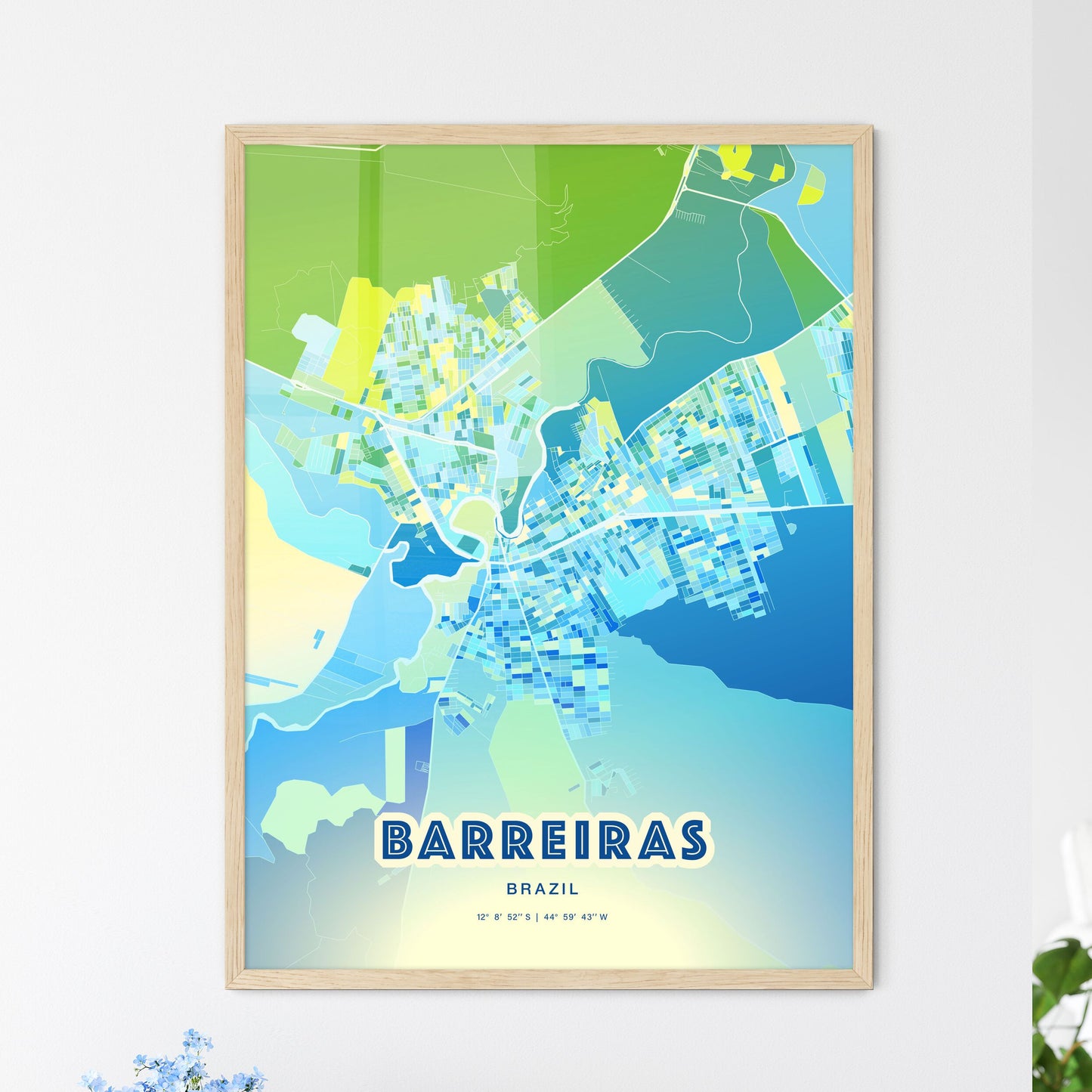 Colorful BARREIRAS BRAZIL Fine Art Map Cool Blue