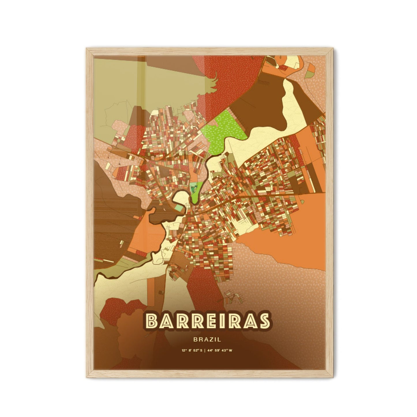 Colorful BARREIRAS BRAZIL Fine Art Map Farmhouse