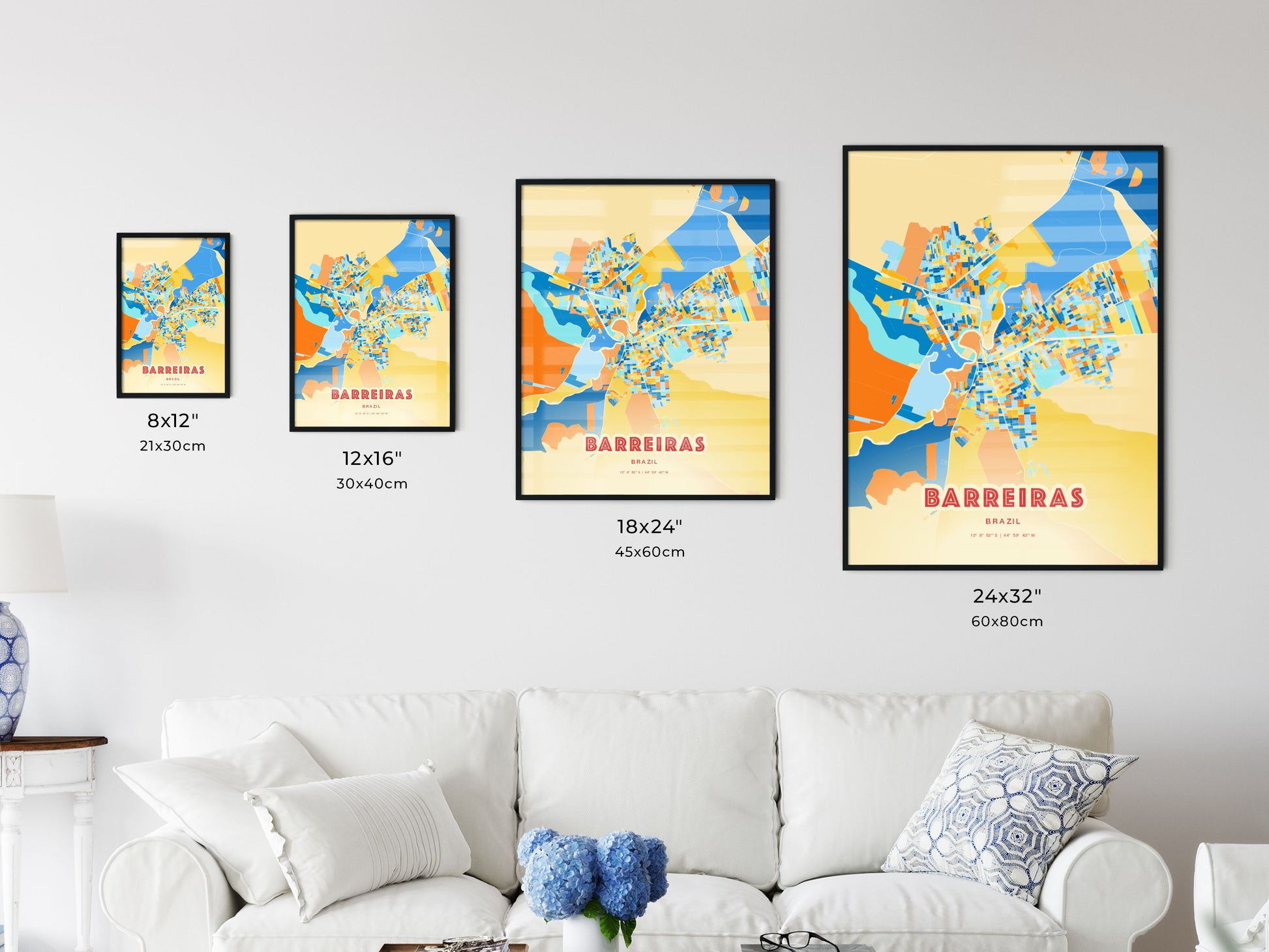 Colorful BARREIRAS BRAZIL Fine Art Map Blue Orange