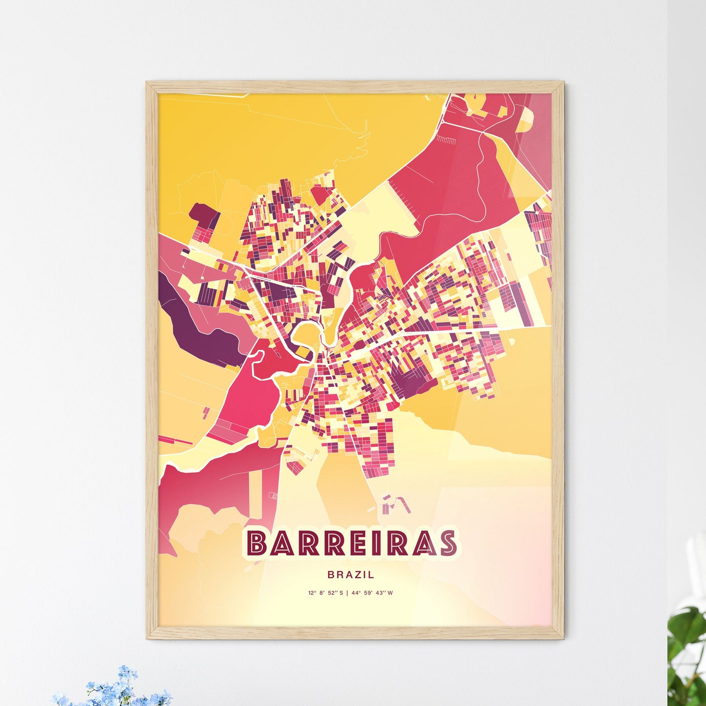 Colorful BARREIRAS BRAZIL Fine Art Map Hot Red