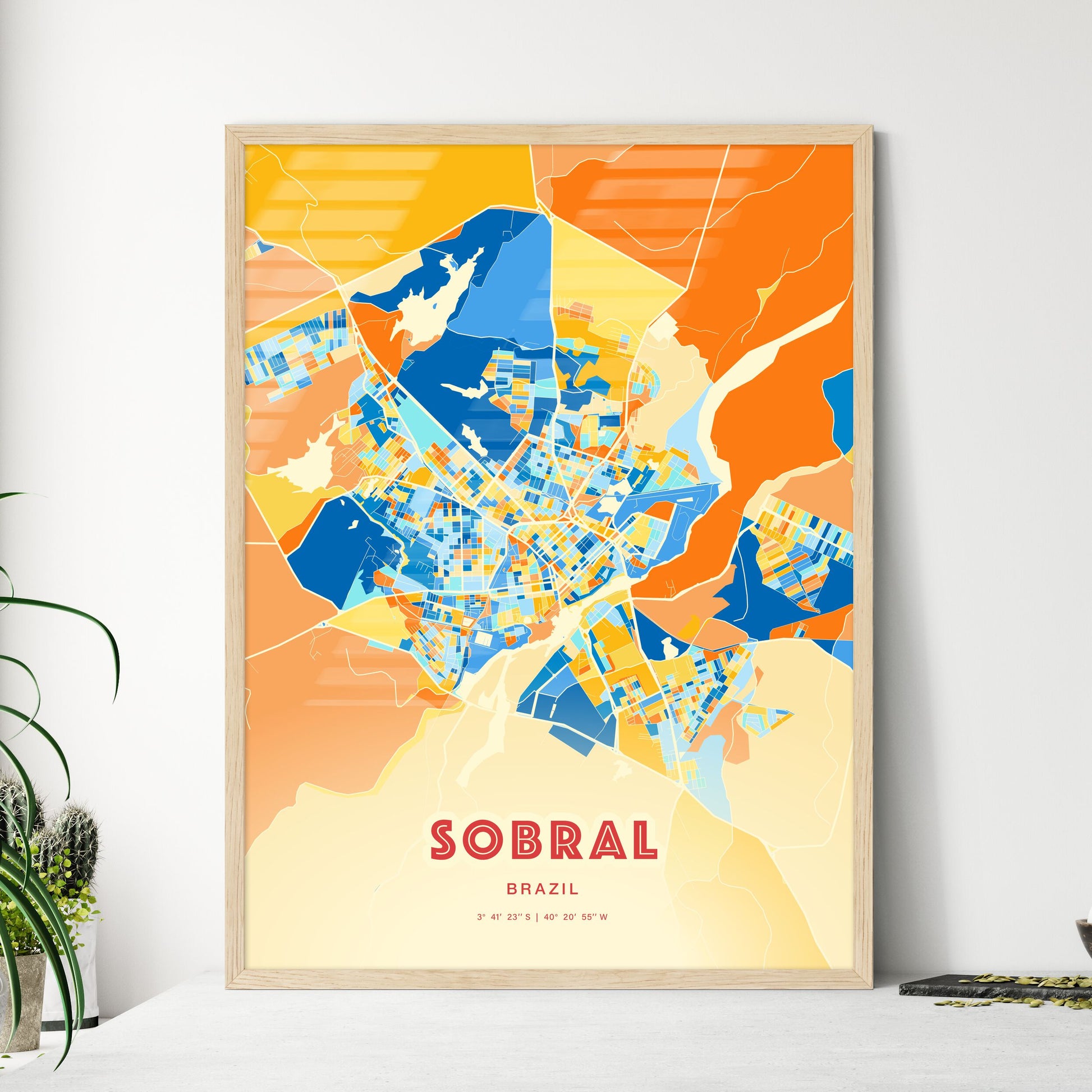 Colorful SOBRAL BRAZIL Fine Art Map Blue Orange