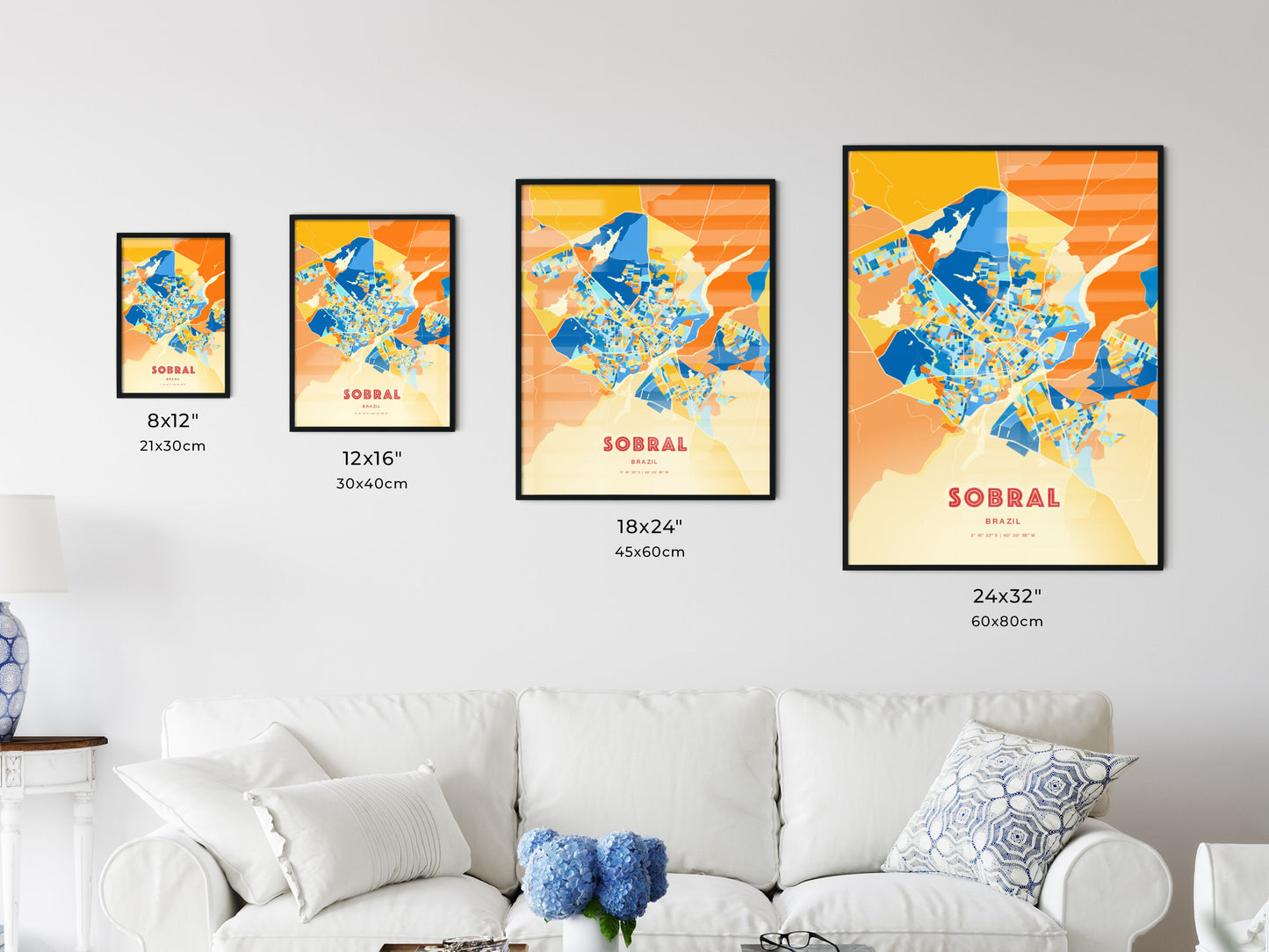 Colorful SOBRAL BRAZIL Fine Art Map Blue Orange