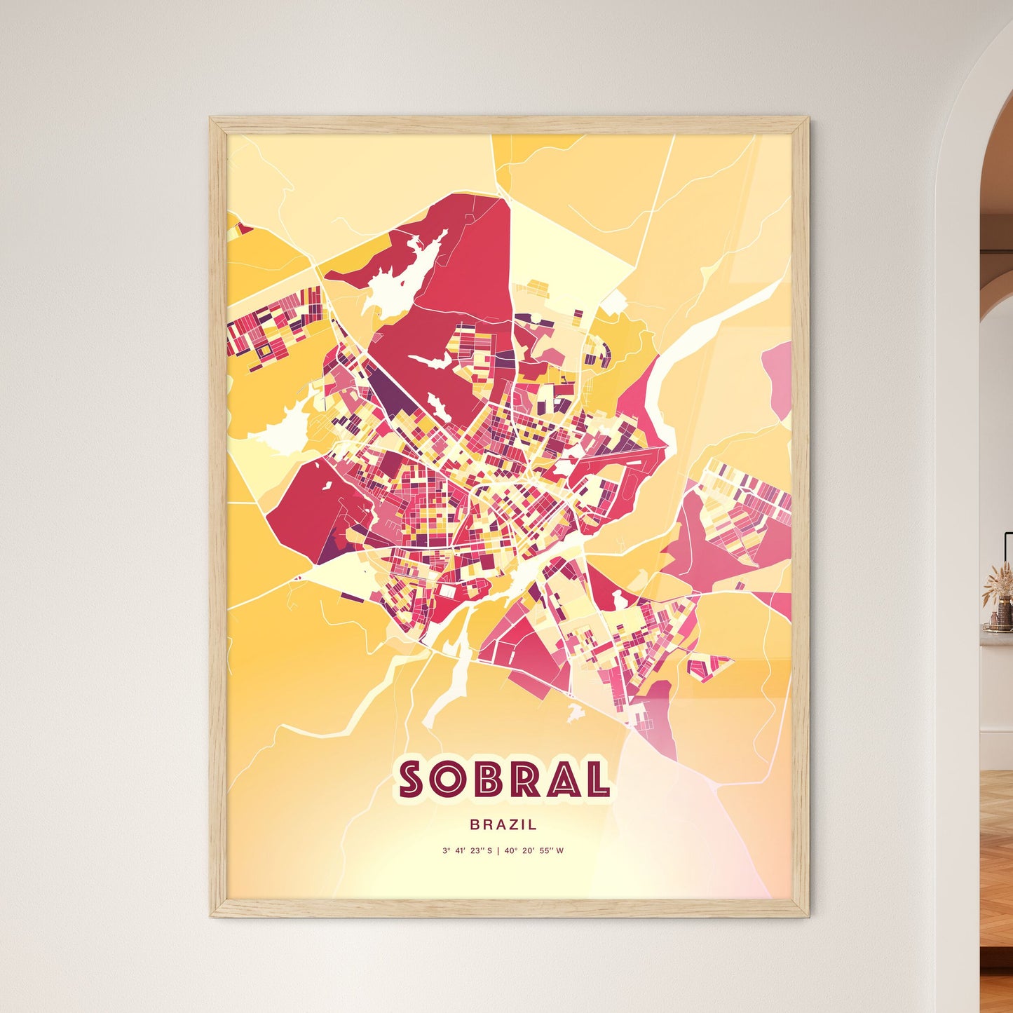 Colorful SOBRAL BRAZIL Fine Art Map Hot Red