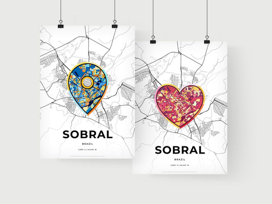 SOBRAL BRAZIL minimal art map with a colorful icon. Where it all began, Couple map gift.