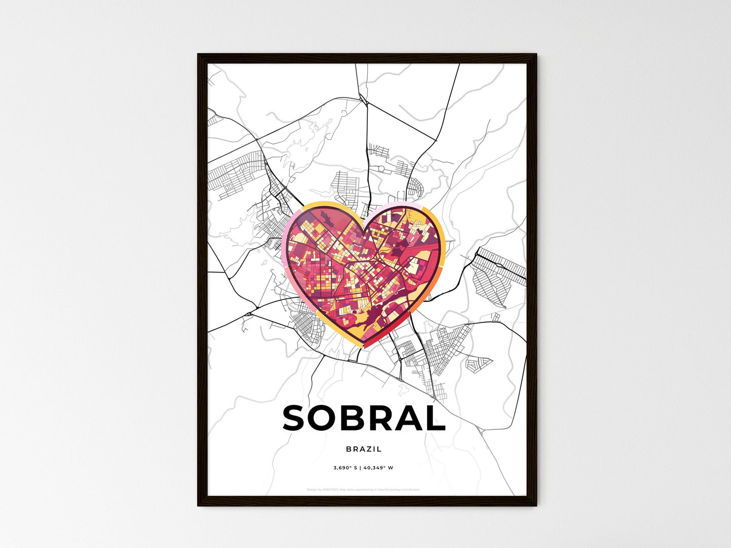 Sobral Brazil wedding art map with heart icon