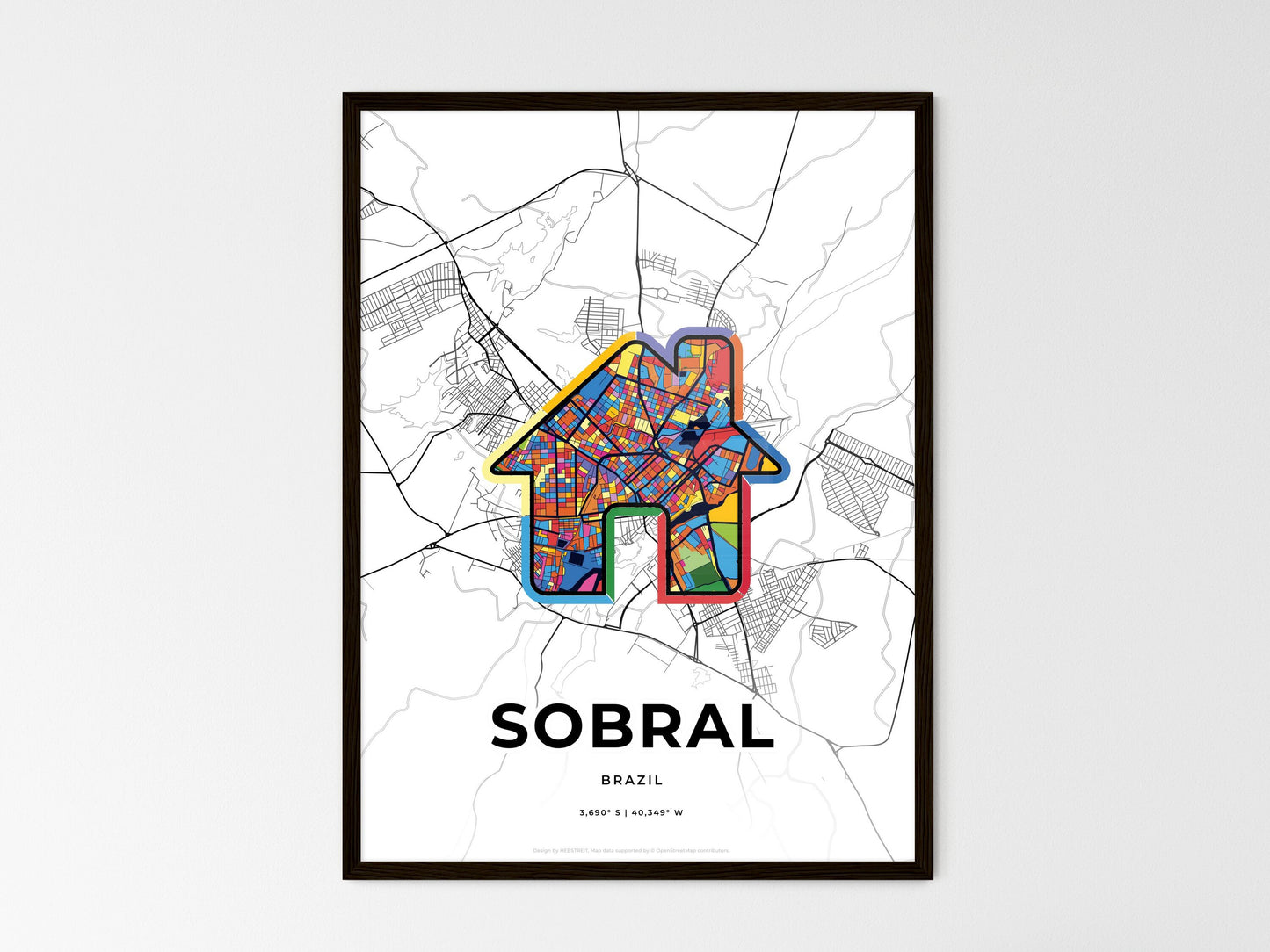 Sobral Brazil wedding art map with home icon