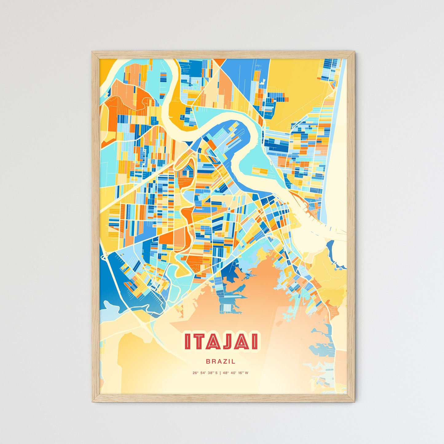 Colorful ITAJAI BRAZIL Fine Art Map Blue Orange