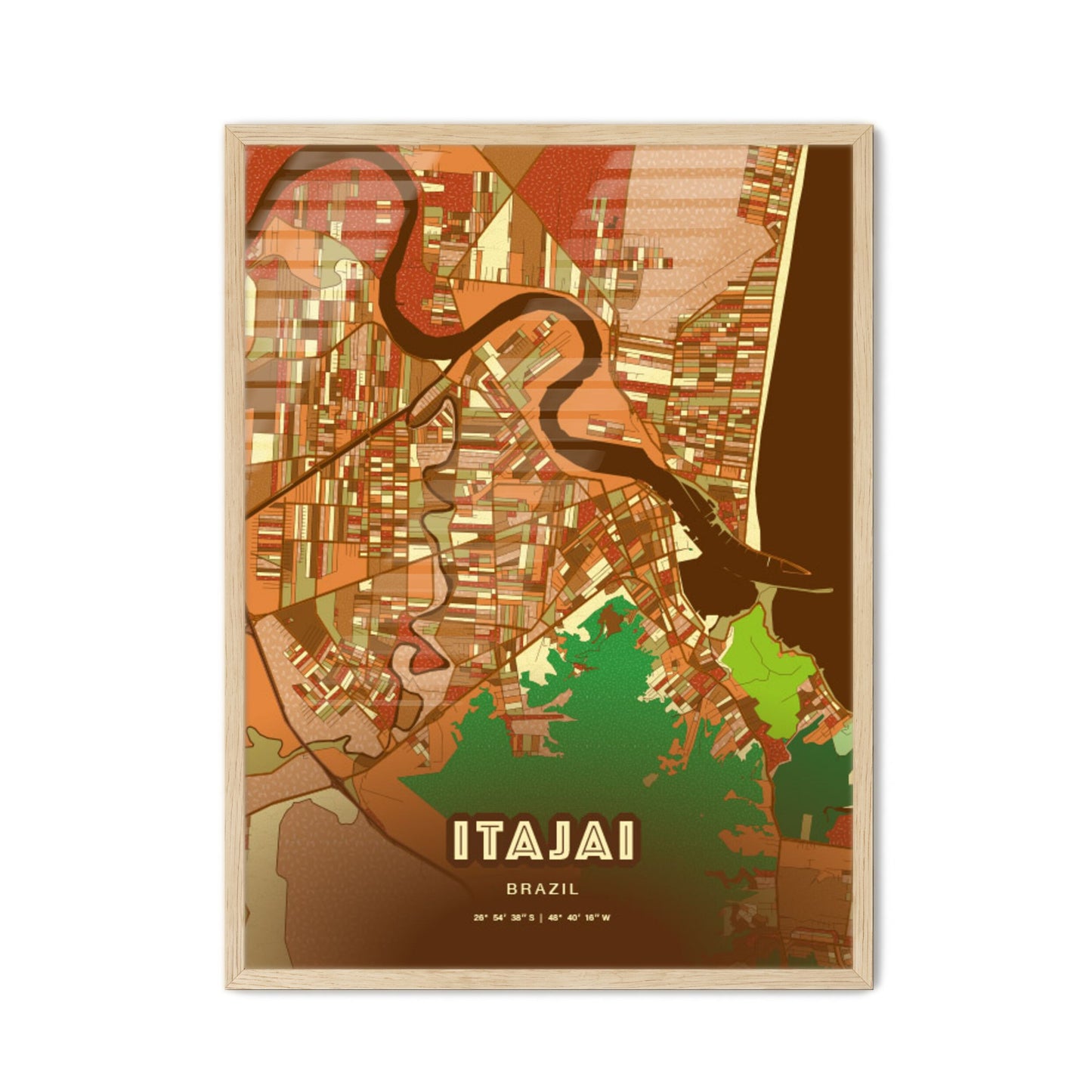 Colorful ITAJAI BRAZIL Fine Art Map Farmhouse