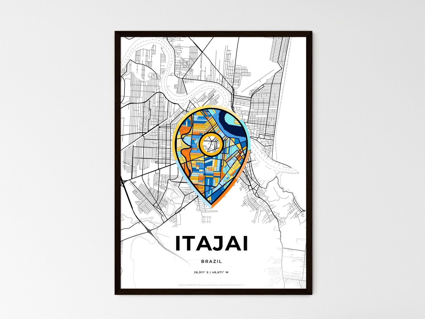 Itajai Brazil wedding art map with pointer icon