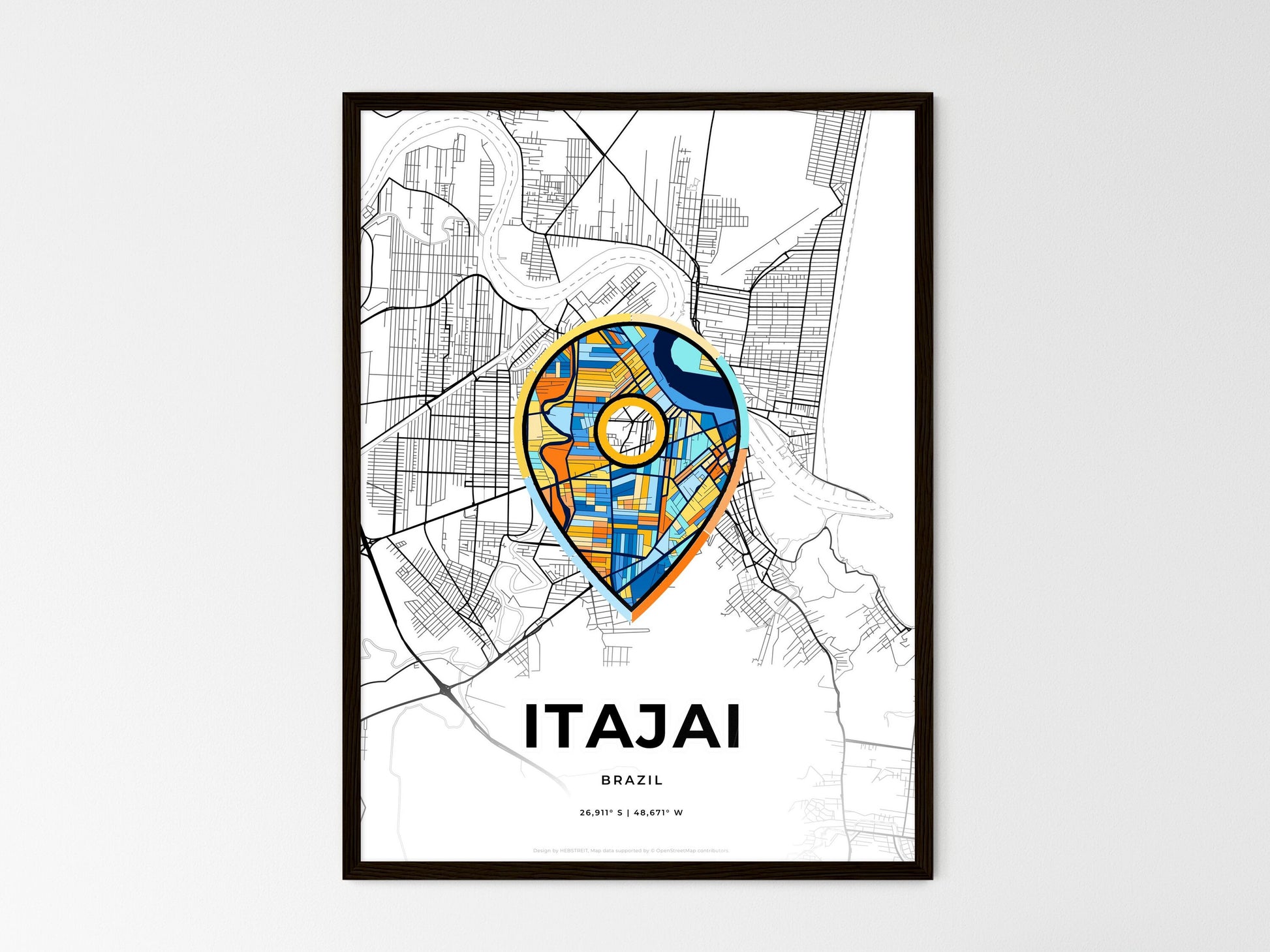 Itajai Brazil wedding art map with pointer icon