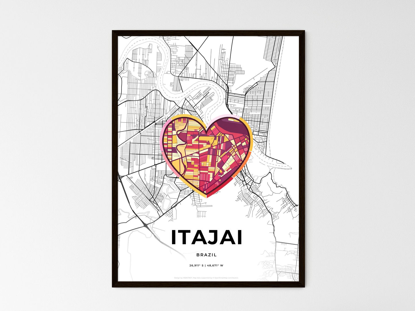 Itajai Brazil wedding art map with heart icon