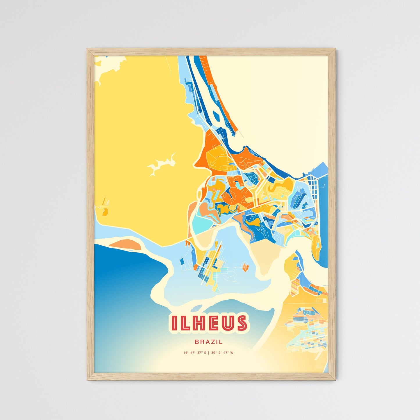 Colorful ILHEUS BRAZIL Fine Art Map Blue Orange