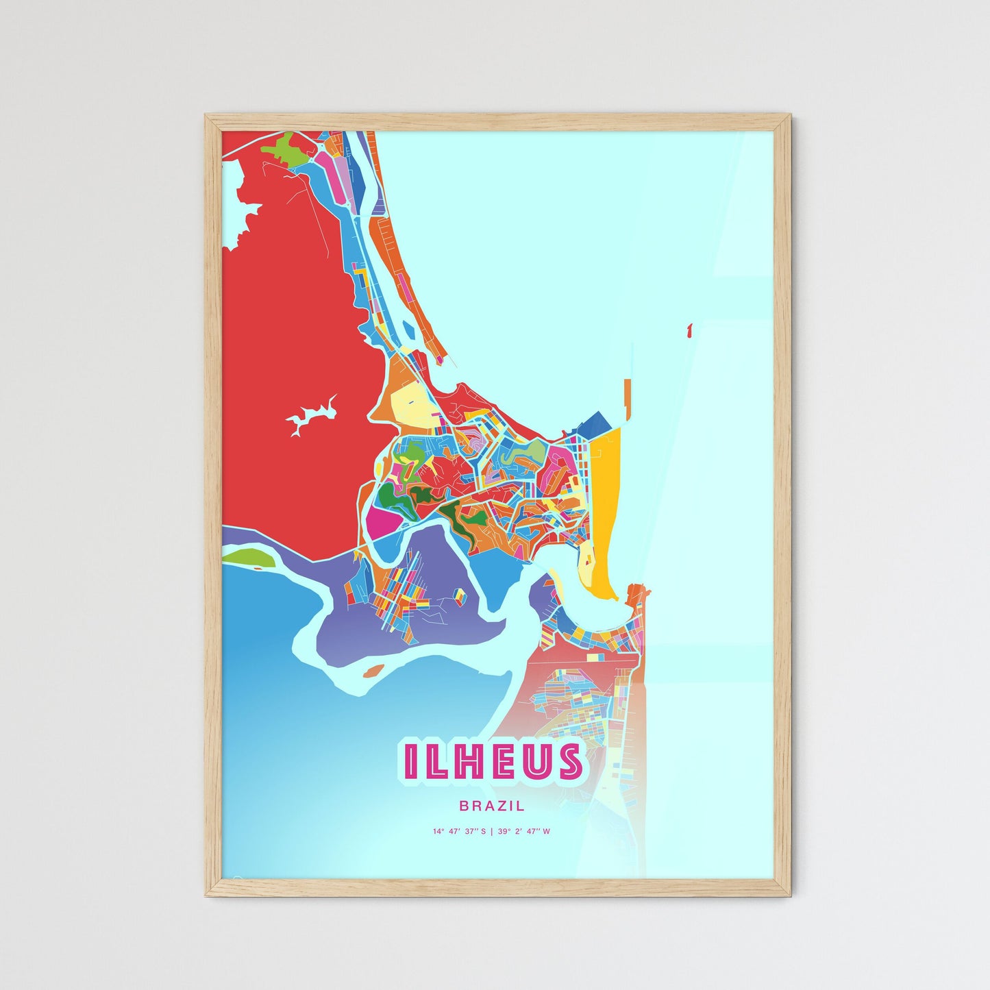 Colorful ILHEUS BRAZIL Fine Art Map Crazy Colors