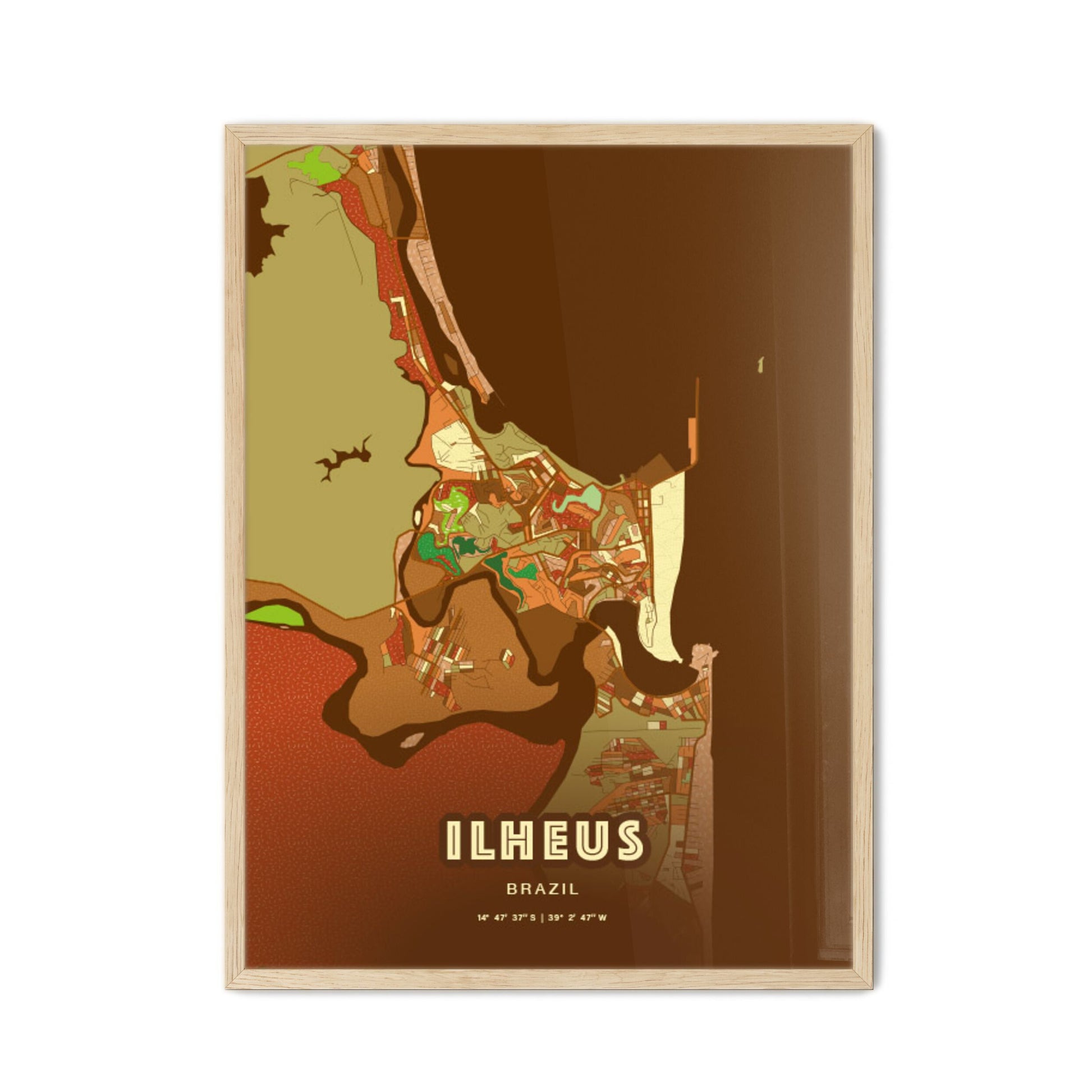 Colorful ILHEUS BRAZIL Fine Art Map Farmhouse