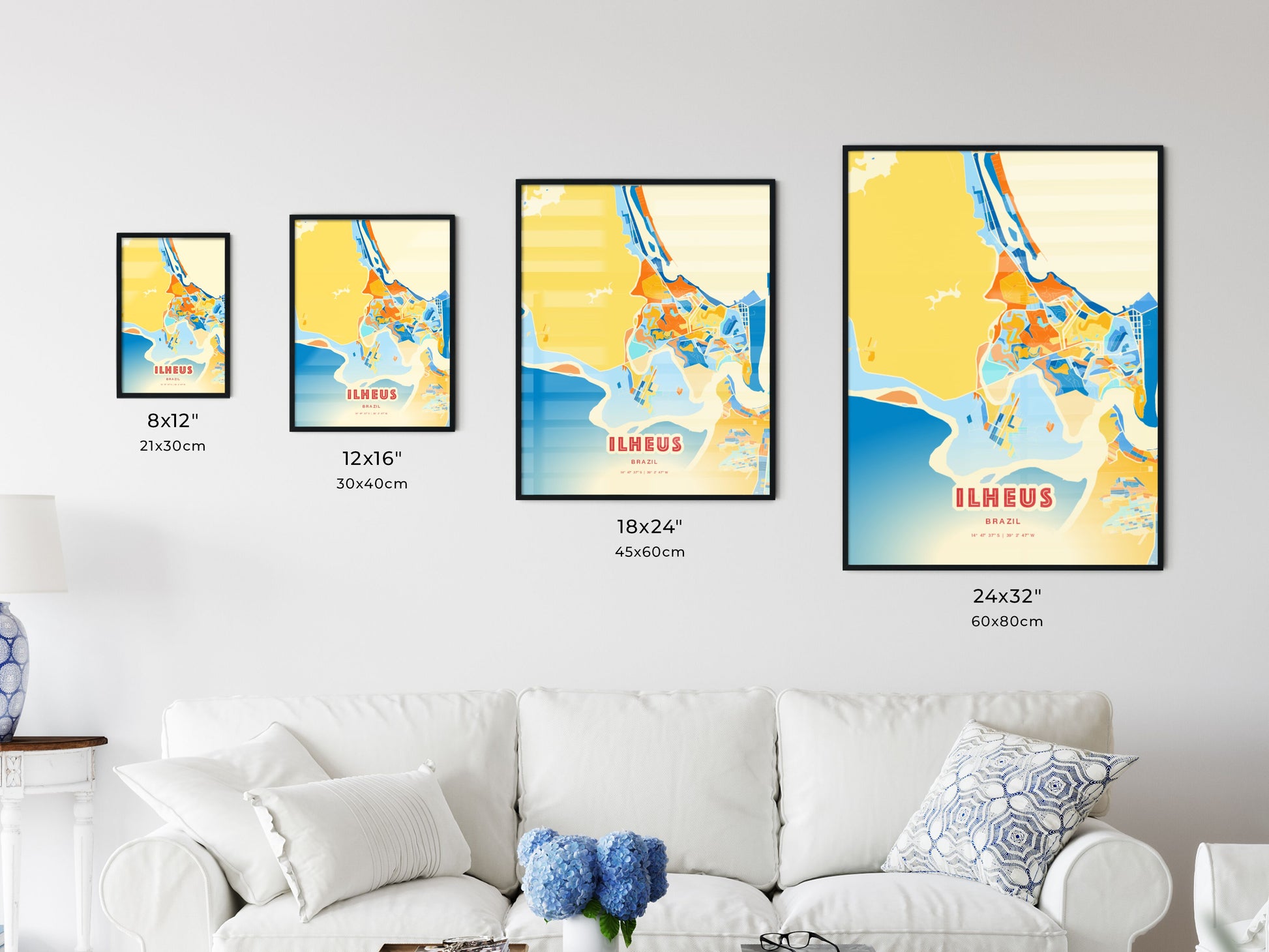 Colorful ILHEUS BRAZIL Fine Art Map Blue Orange