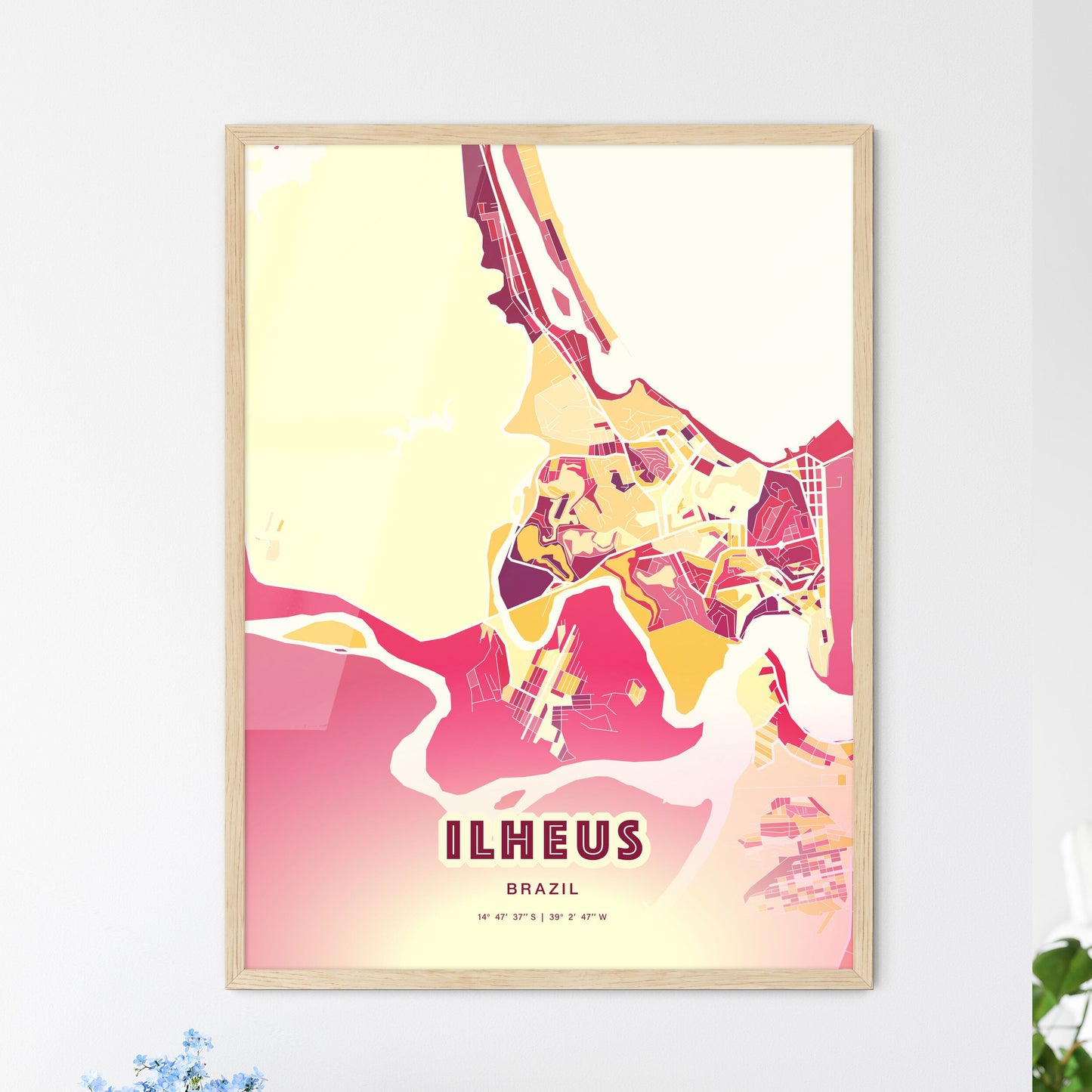 Colorful ILHEUS BRAZIL Fine Art Map Hot Red