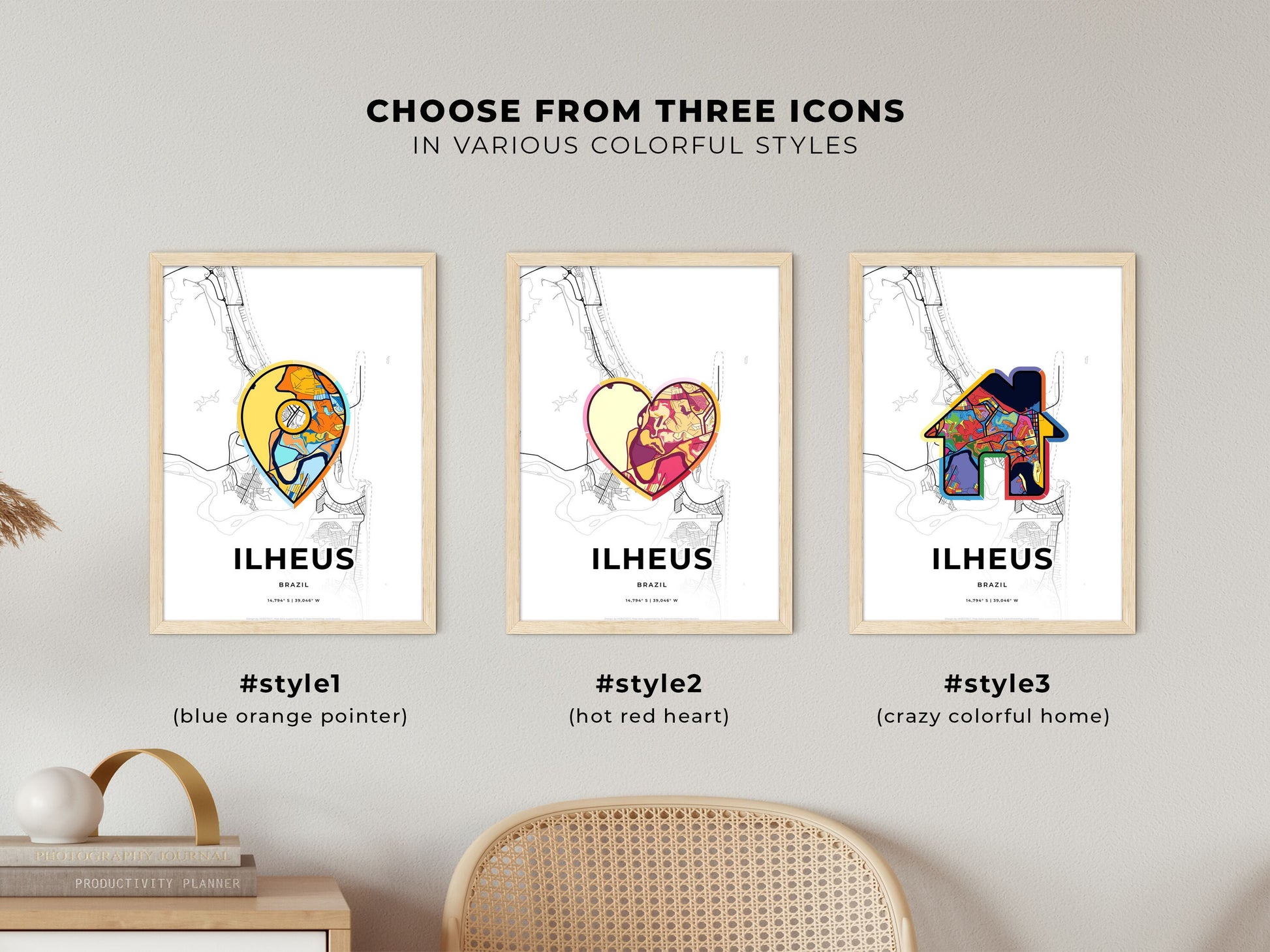 Ilheus Brazil maps with colorful icons