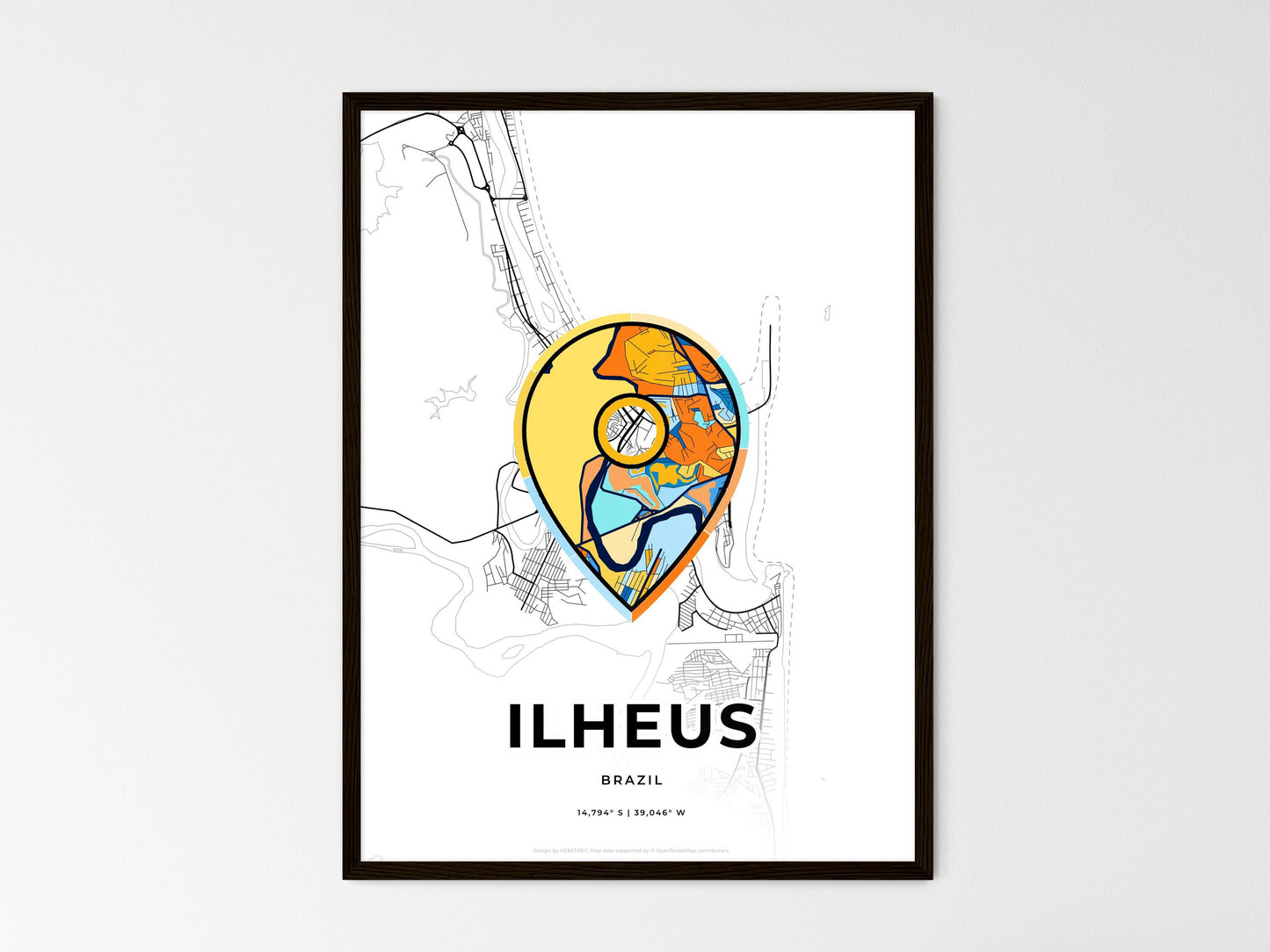 Ilheus Brazil wedding art map with pointer icon