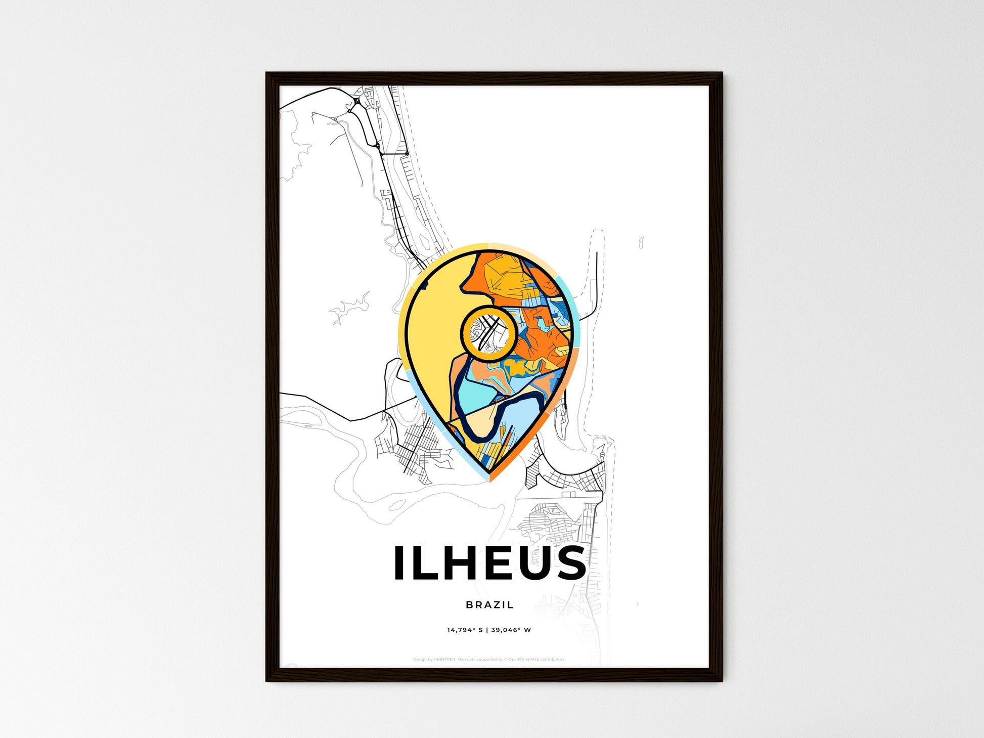 Ilheus Brazil wedding art map with pointer icon