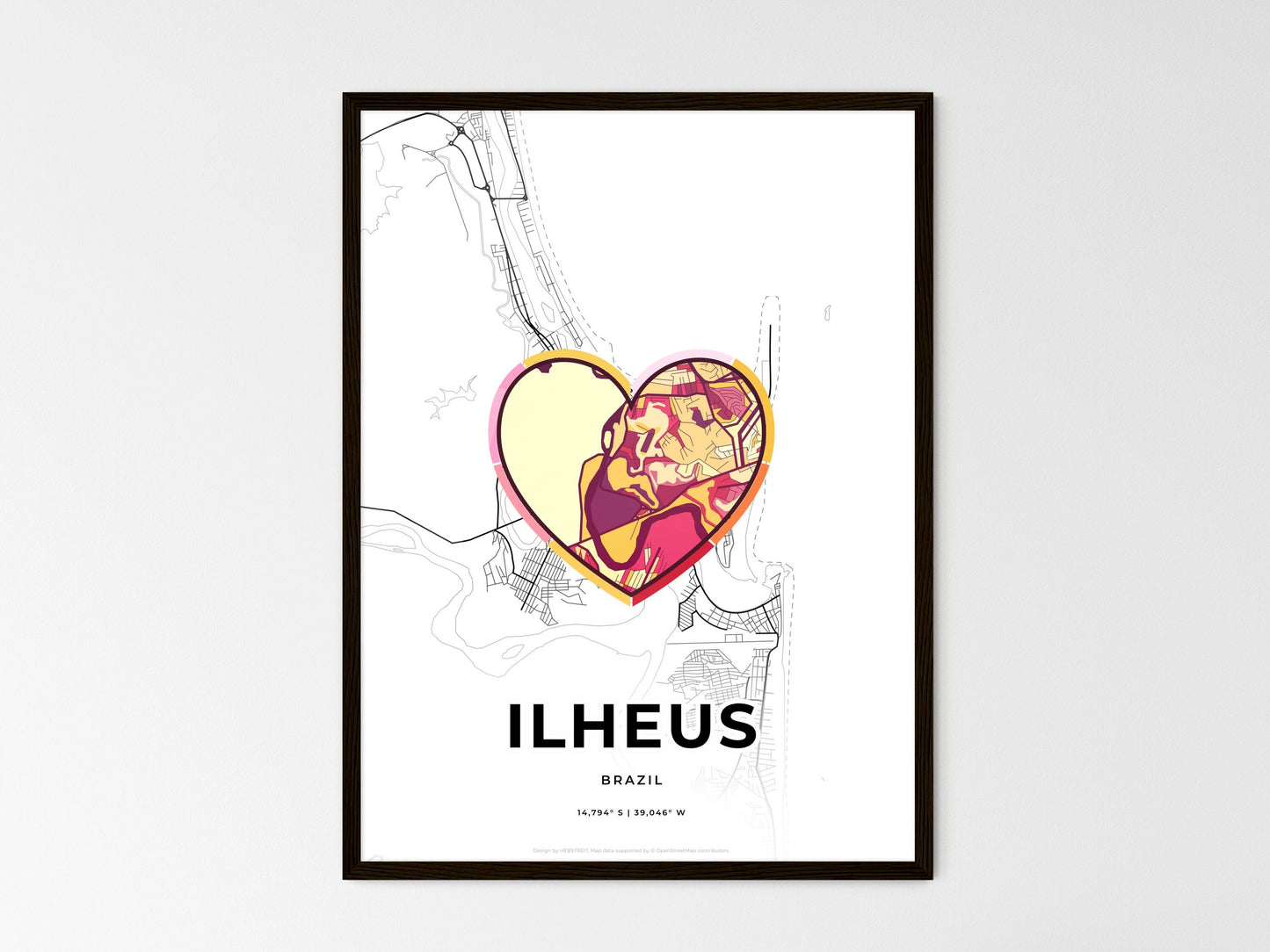Ilheus Brazil wedding art map with heart icon
