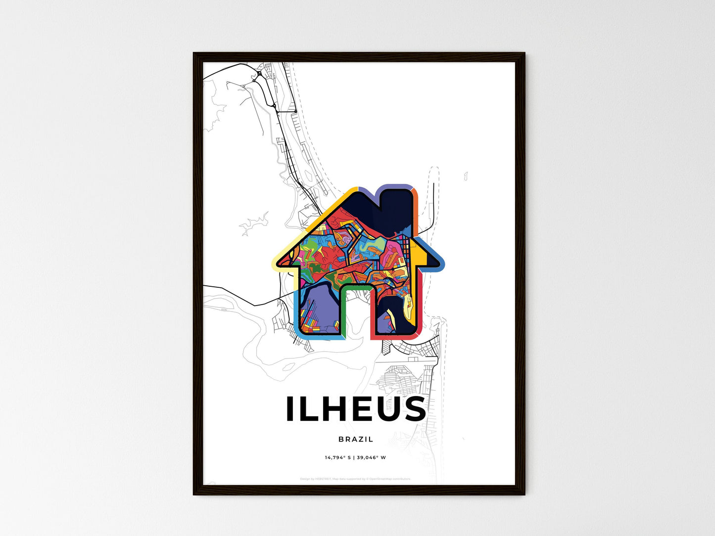 Ilheus Brazil wedding art map with home icon