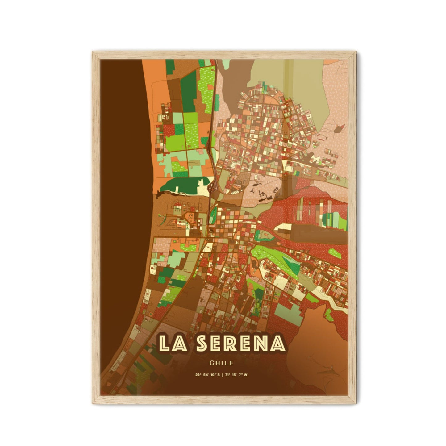 Colorful LA SERENA CHILE Fine Art Map Farmhouse