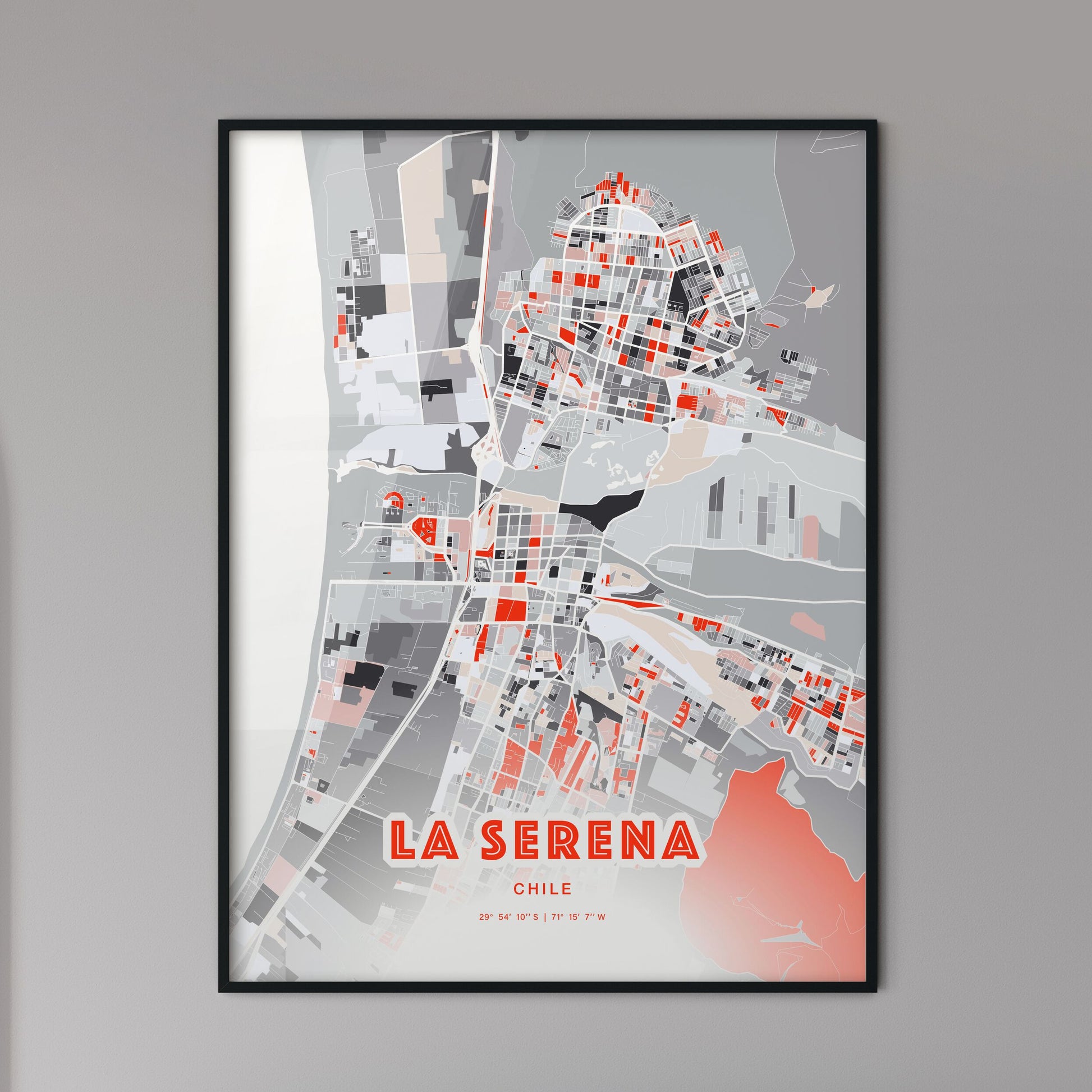 Colorful LA SERENA CHILE Fine Art Map Modern