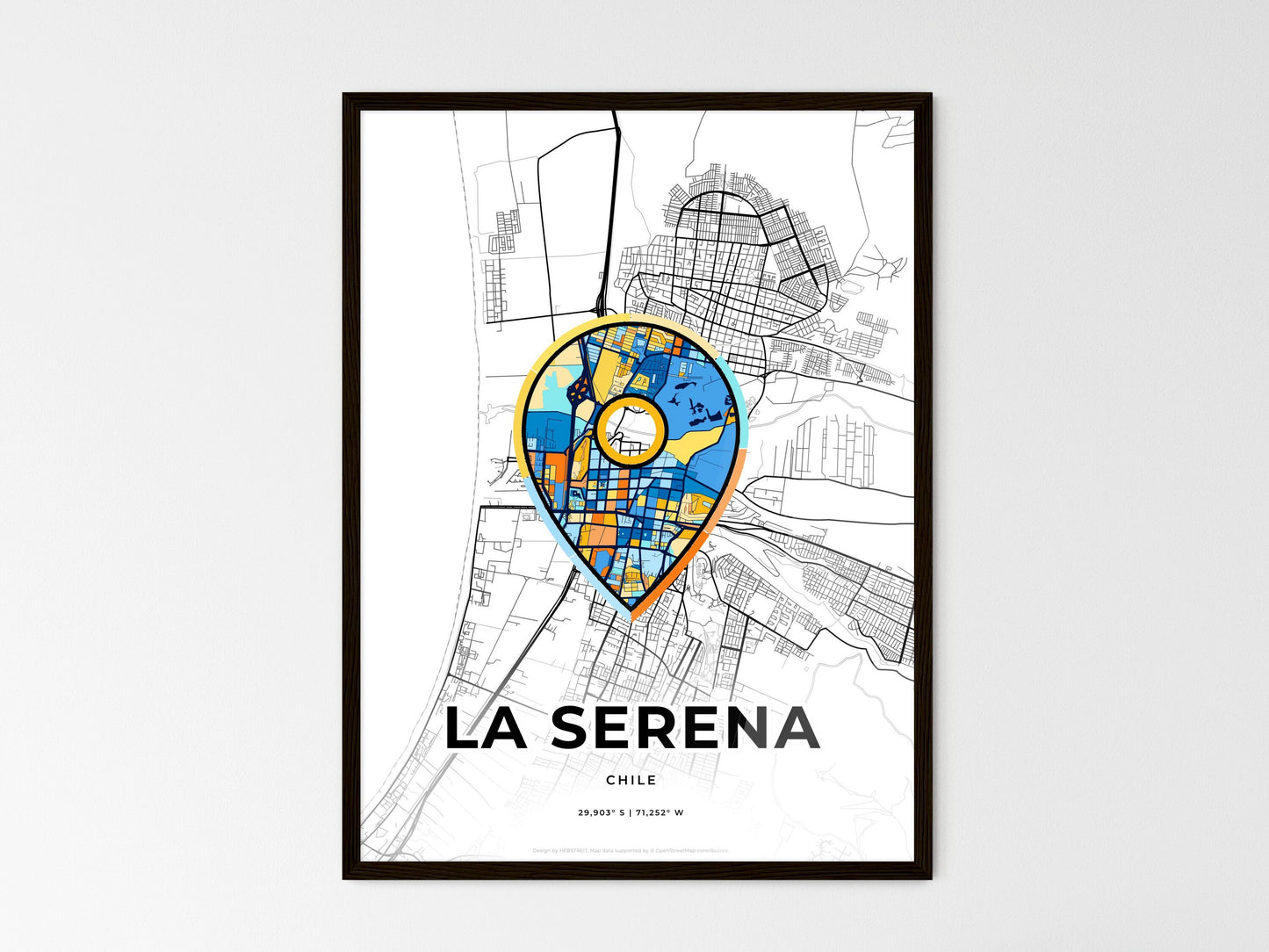 La Serena Chile wedding art map with pointer icon