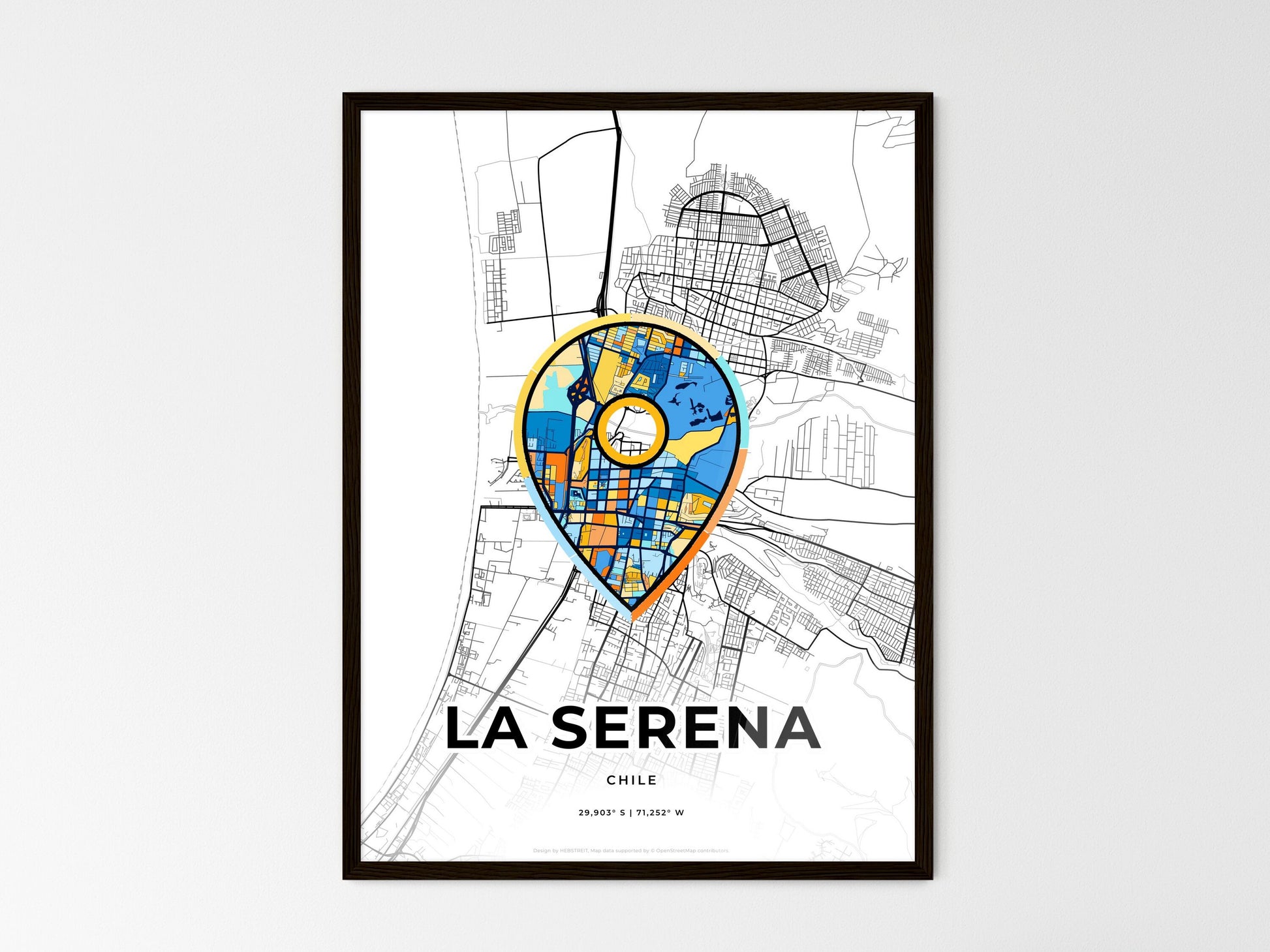 La Serena Chile wedding art map with pointer icon