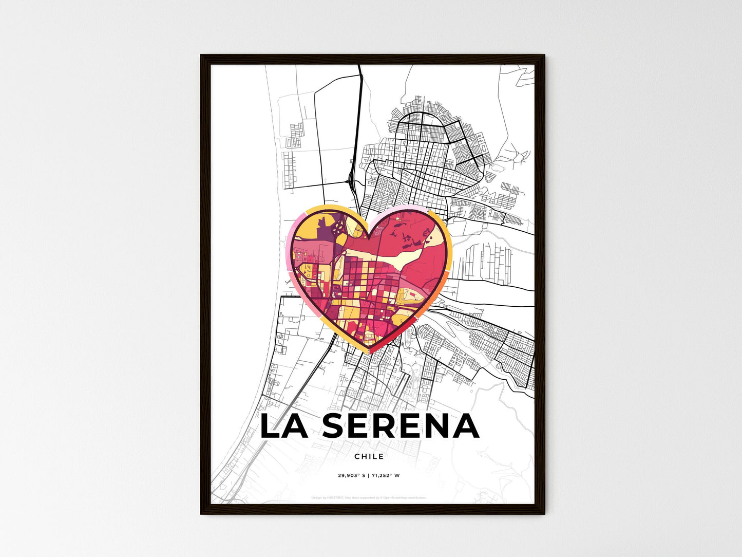La Serena Chile wedding art map with heart icon