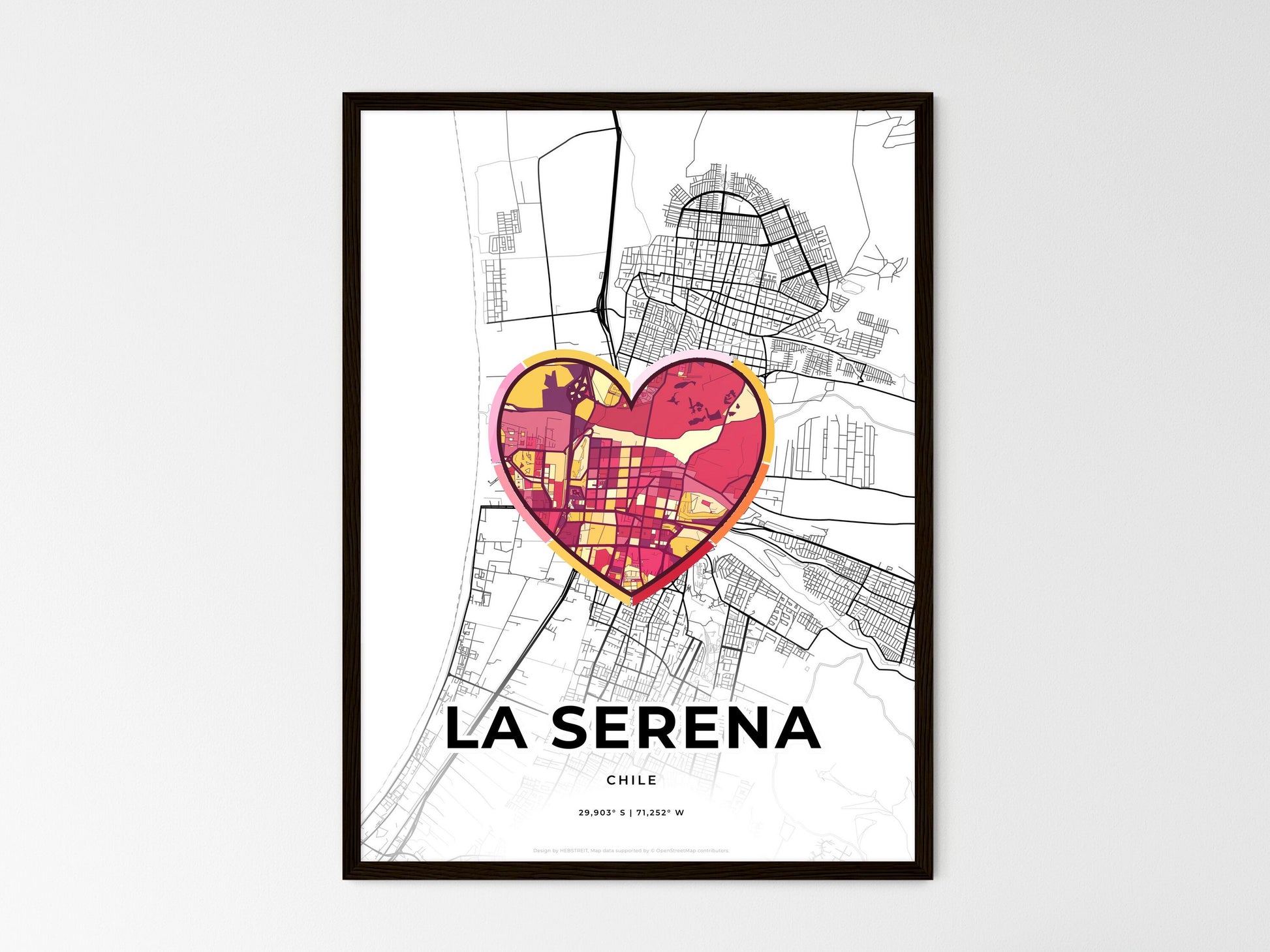 La Serena Chile wedding art map with heart icon