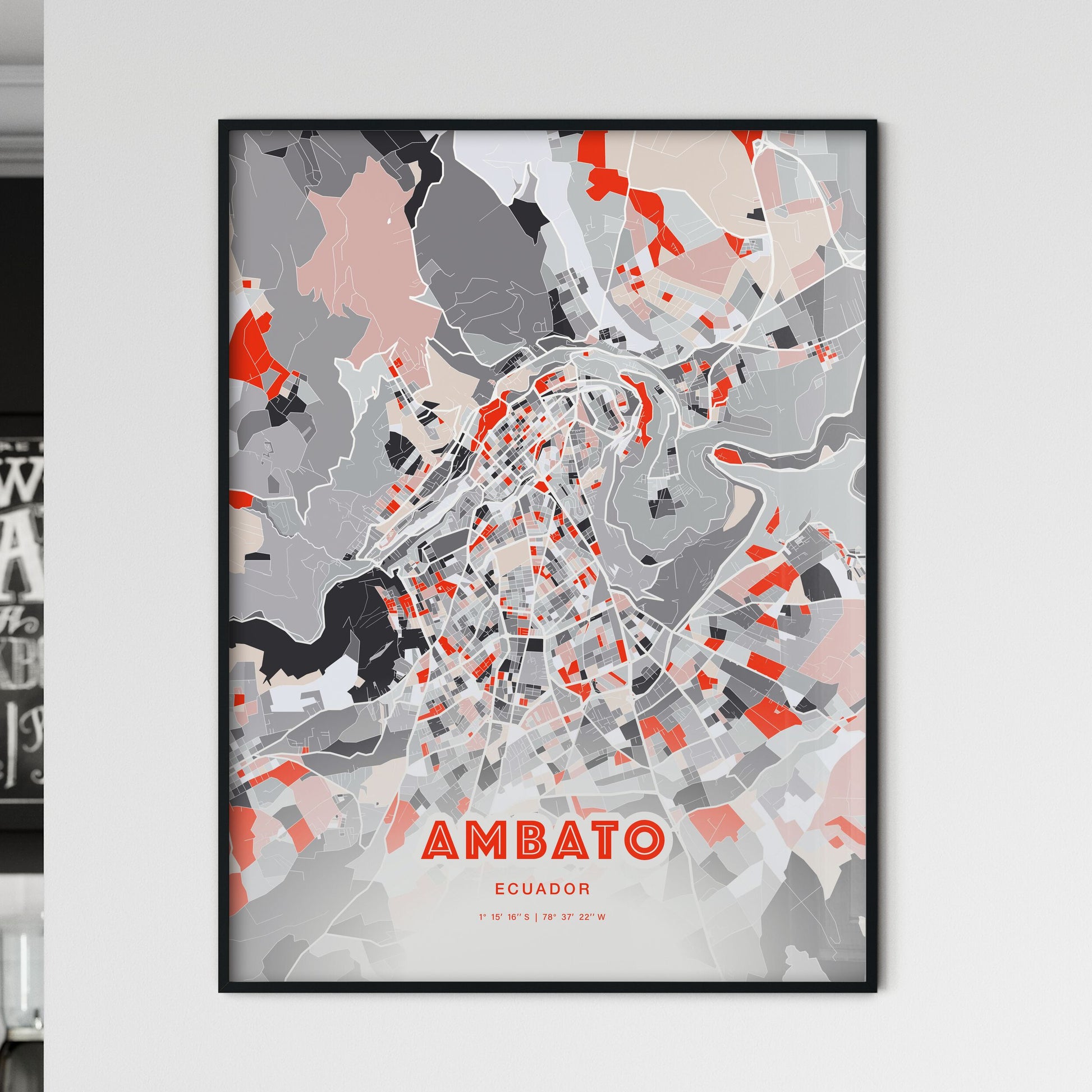 Colorful AMBATO ECUADOR Fine Art Map Modern