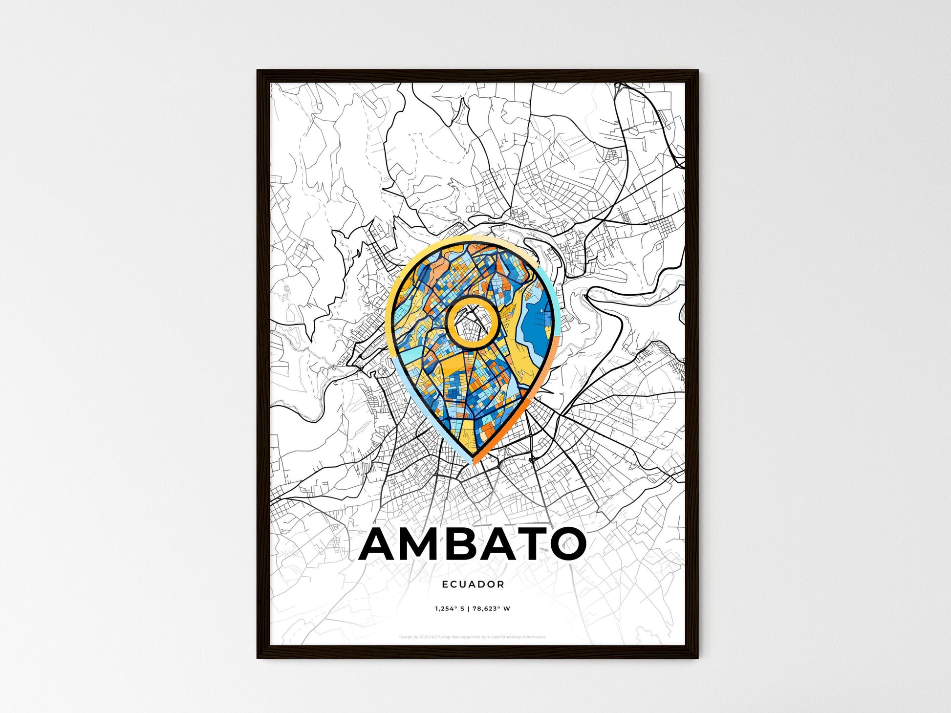 Ambato Ecuador wedding art map with pointer icon