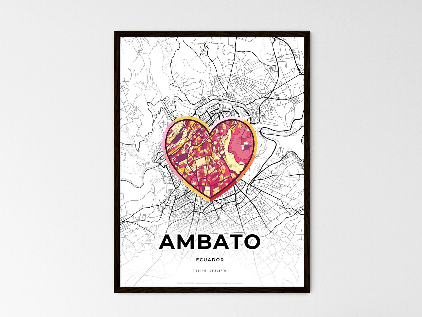 Ambato Ecuador wedding art map with heart icon