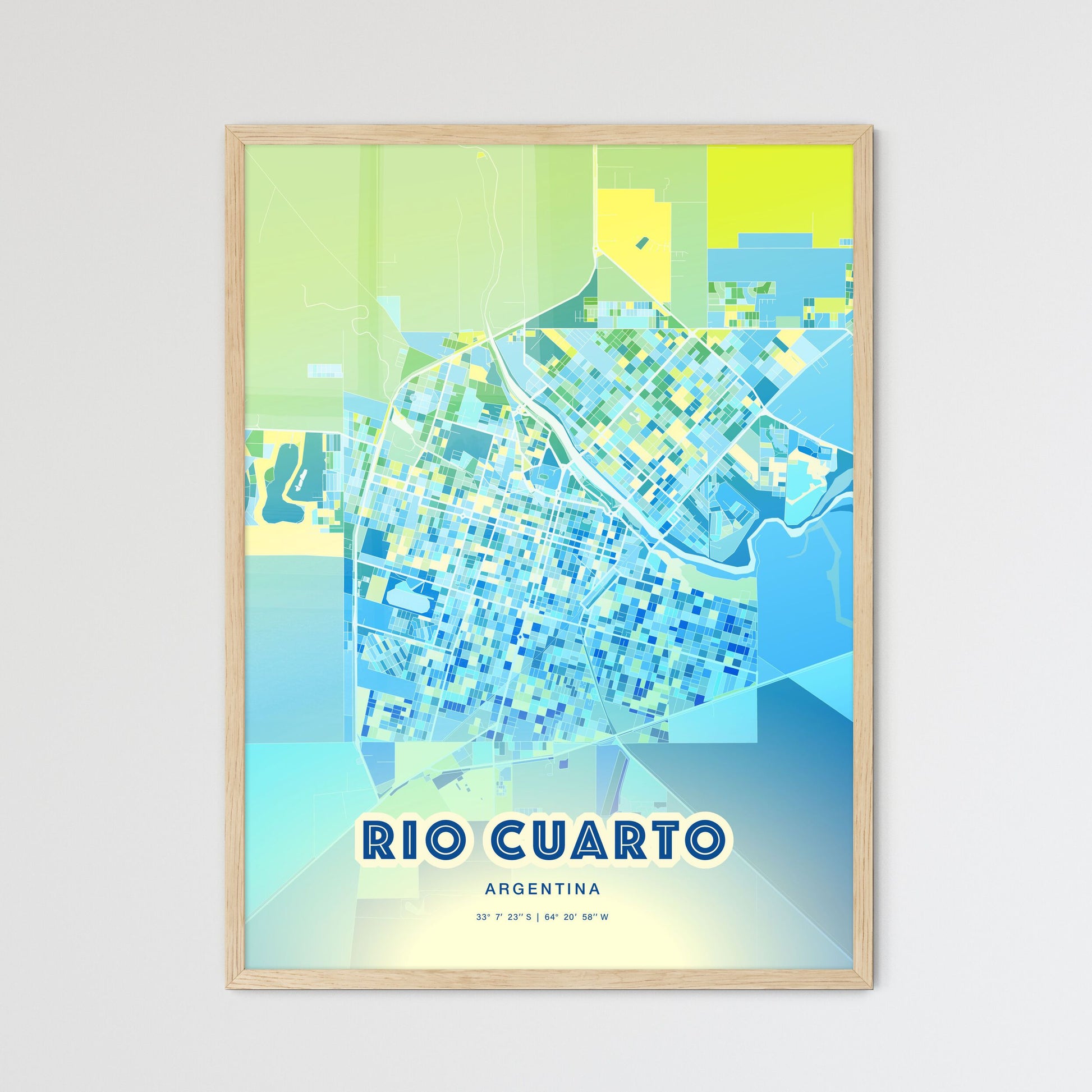 Colorful RIO CUARTO ARGENTINA Fine Art Map Cool Blue