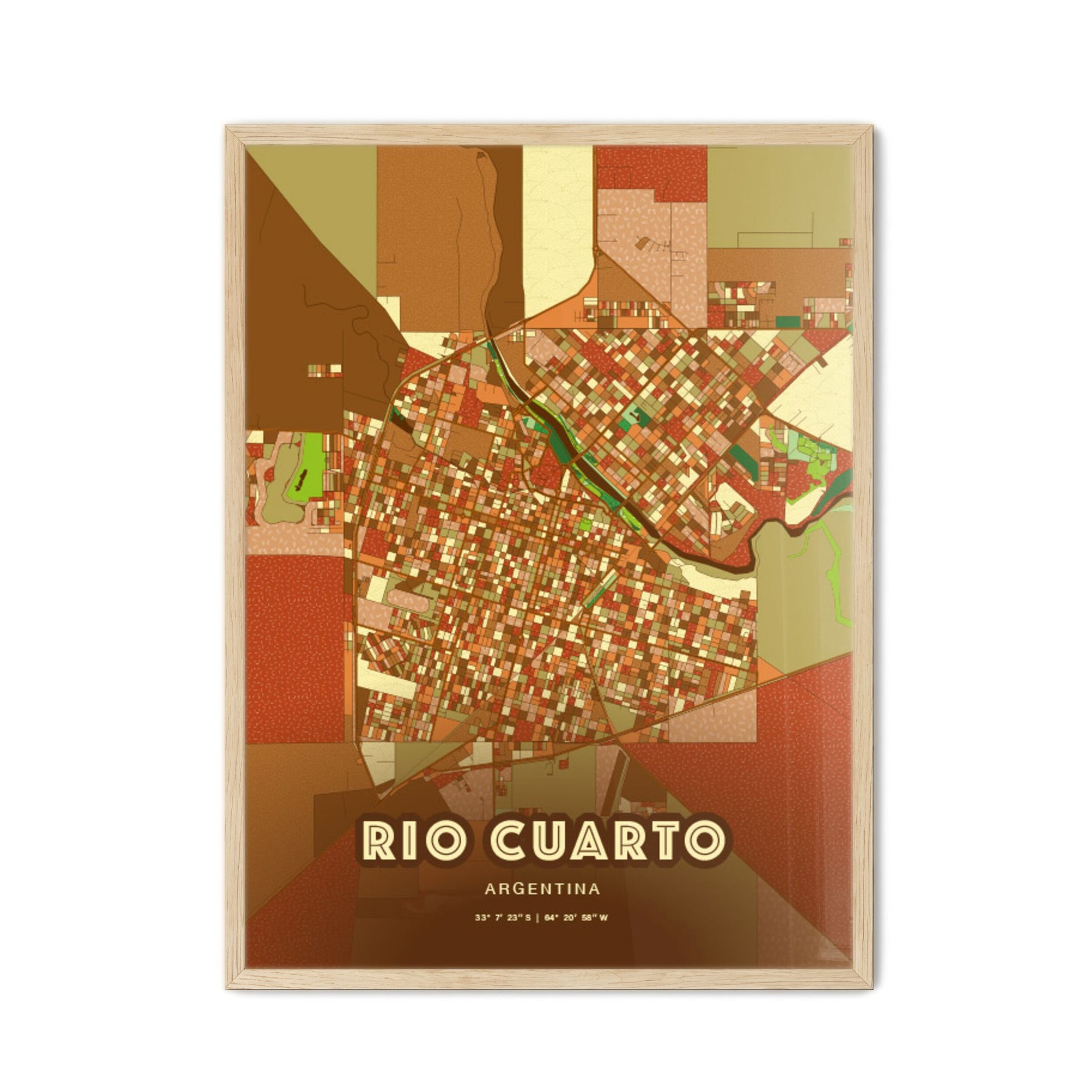 Colorful RIO CUARTO ARGENTINA Fine Art Map Farmhouse