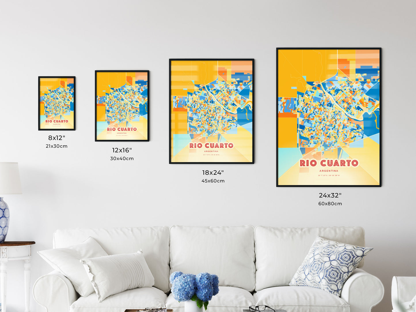 Colorful RIO CUARTO ARGENTINA Fine Art Map Blue Orange