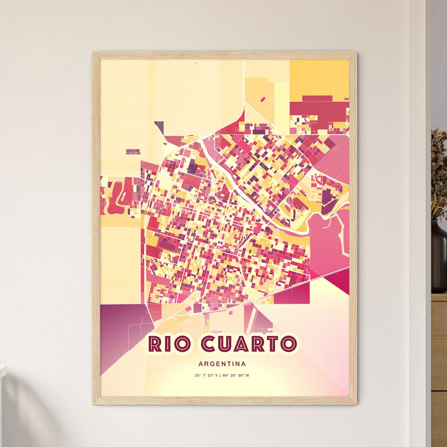 Colorful RIO CUARTO ARGENTINA Fine Art Map Hot Red